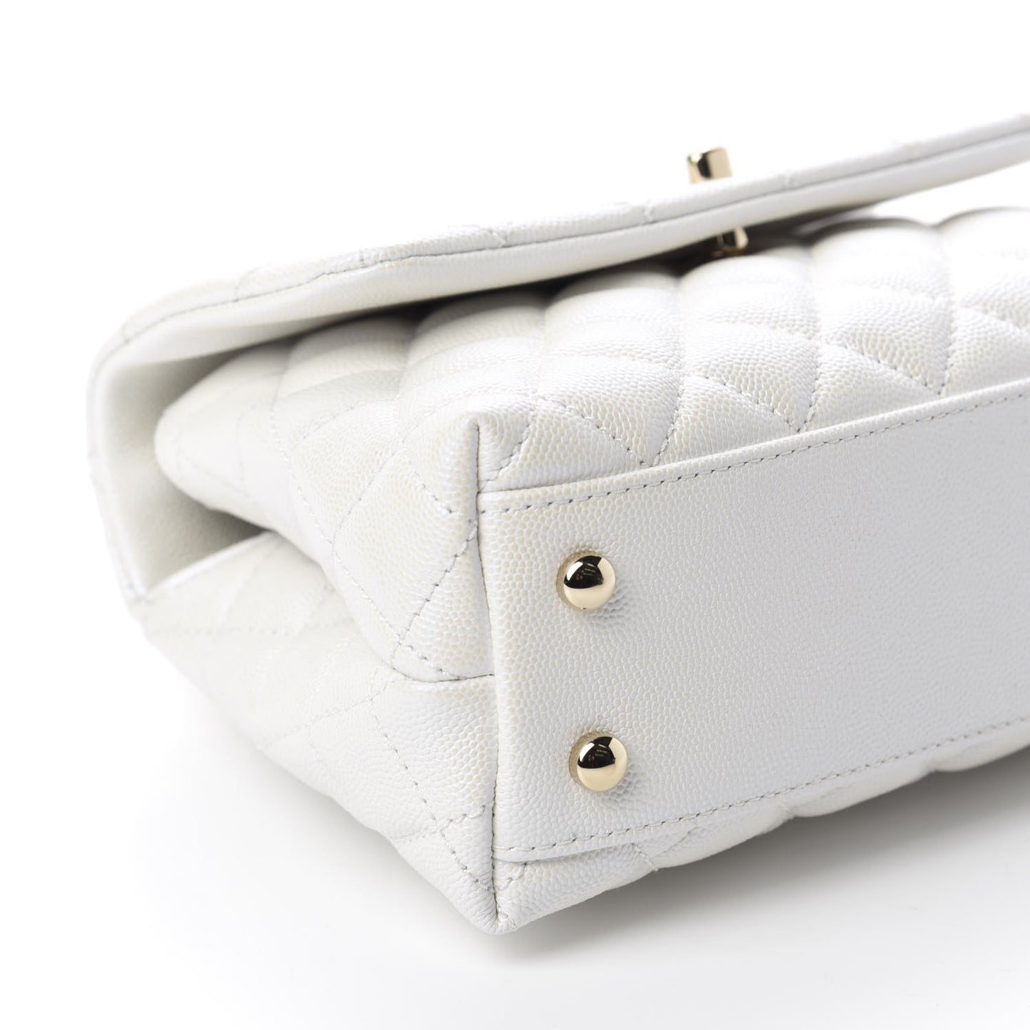 Iridescent Caviar Quilted Mini Coco Handle Flap White