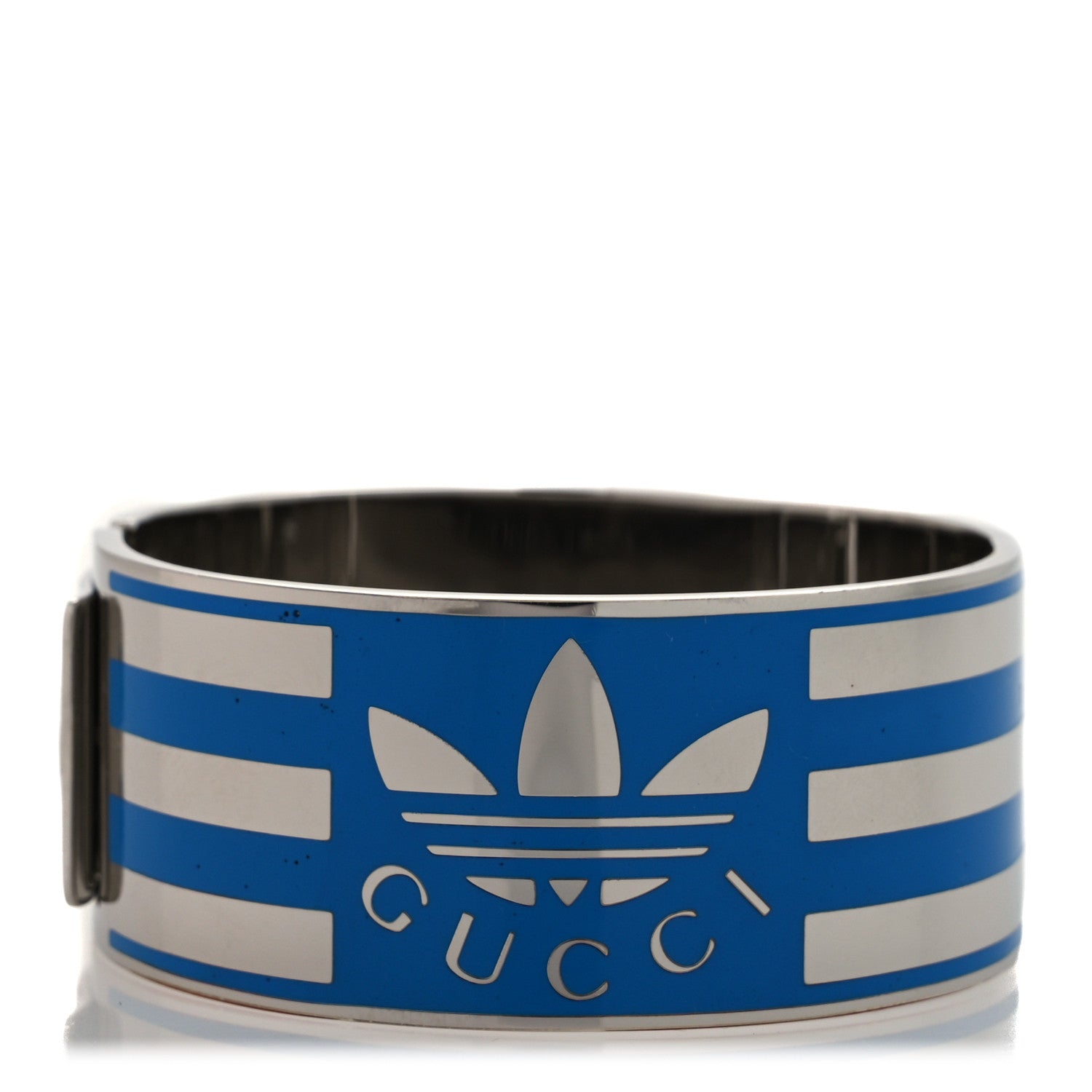 Gucci X ADIDAS Metal Enamel Cuff Bracelet S Silver Blue 1721951