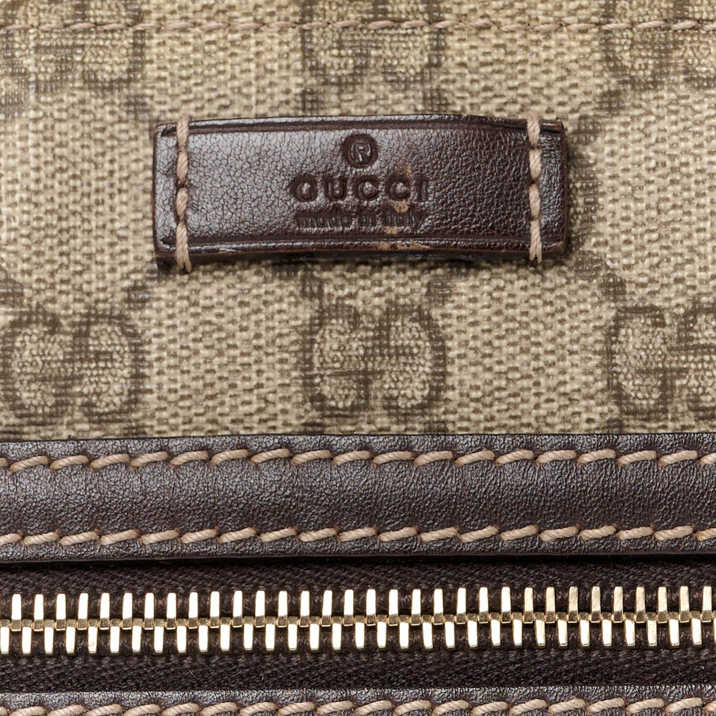 GG Supreme Monogram Selleria Calfskin Small Flat Side Zip Messenger Bag Beige Ebony Cocoa Dark Chocolate