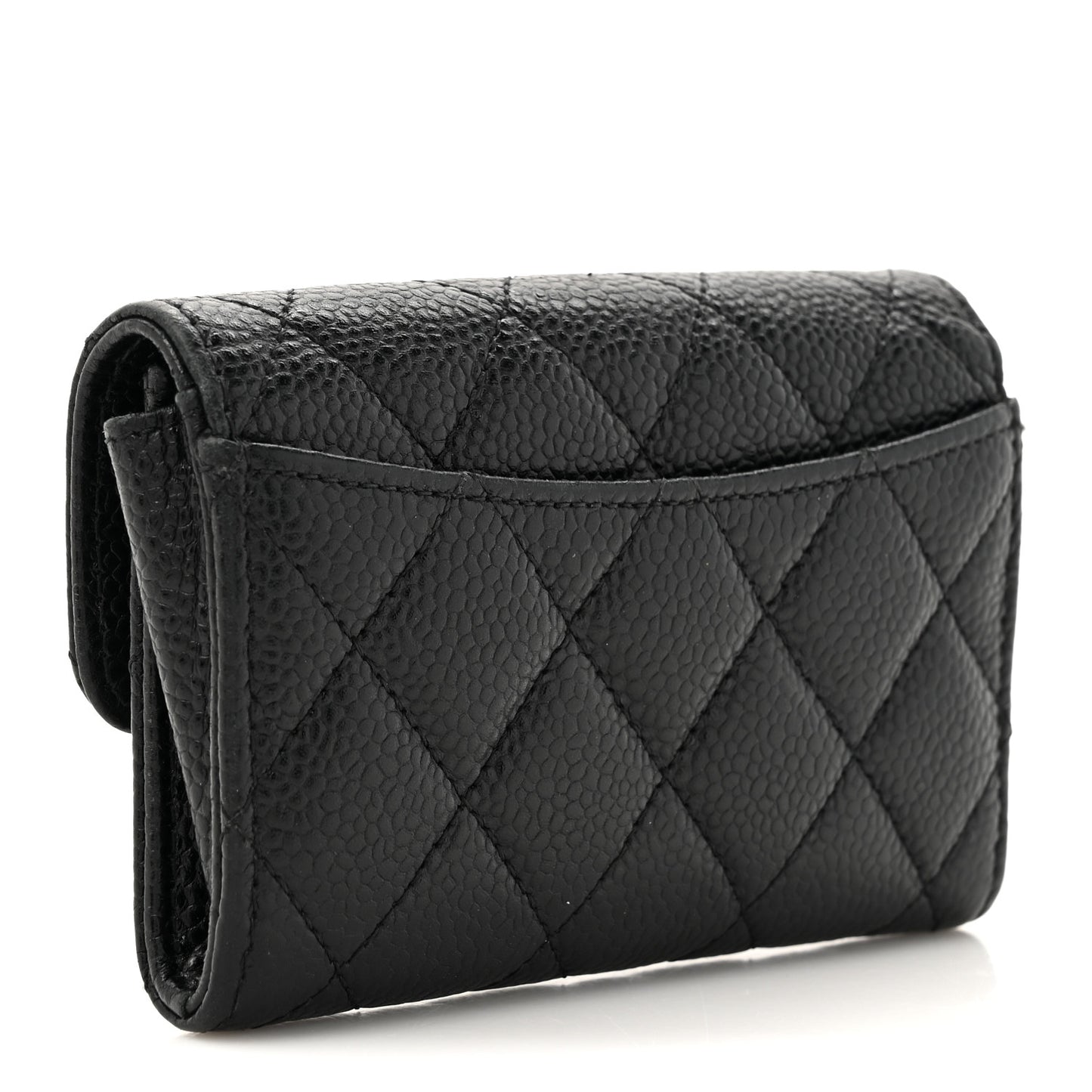 Caviar Quilted Flap Card Holder Wallet Black