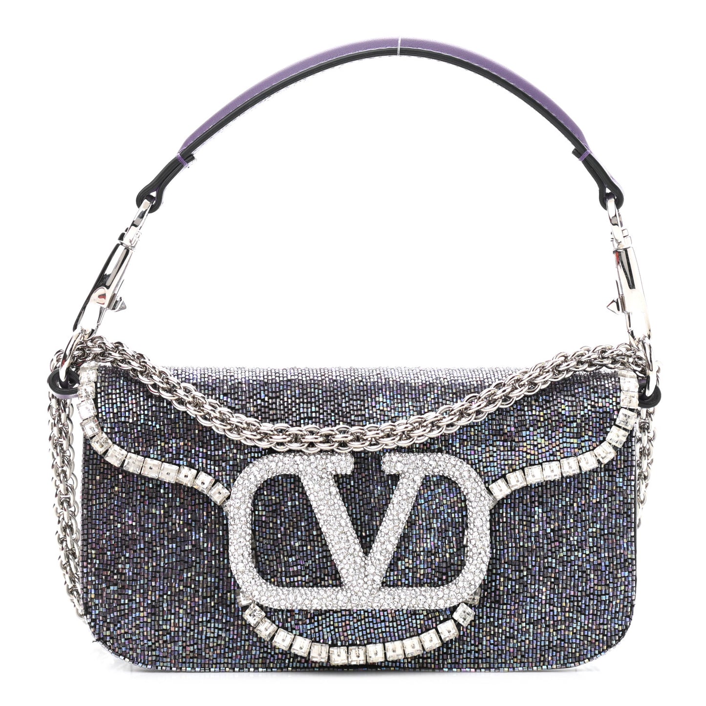Swarovski Crystal Embroidered Vlogo Small Loco Shoulder Bag Crystal Lilac Silver