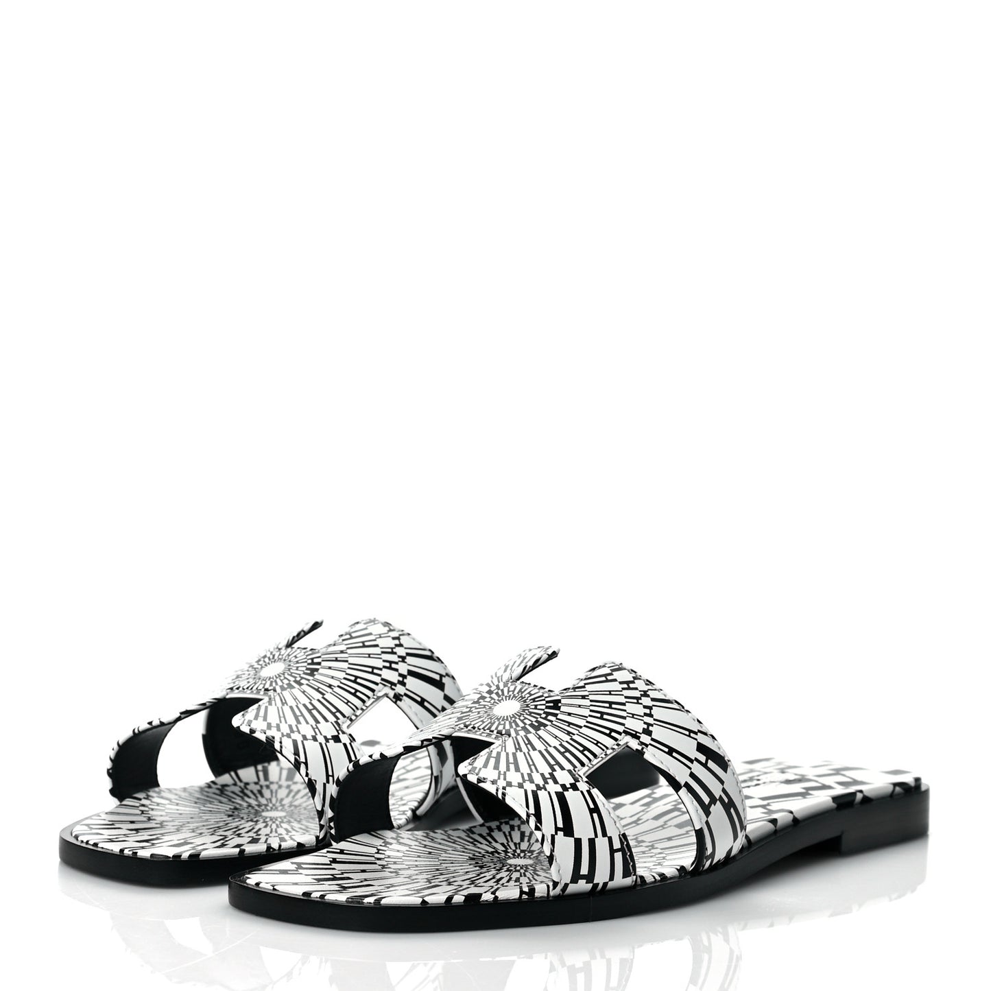 Calfskin Printed Op'H Oran Sandals 37 Black White