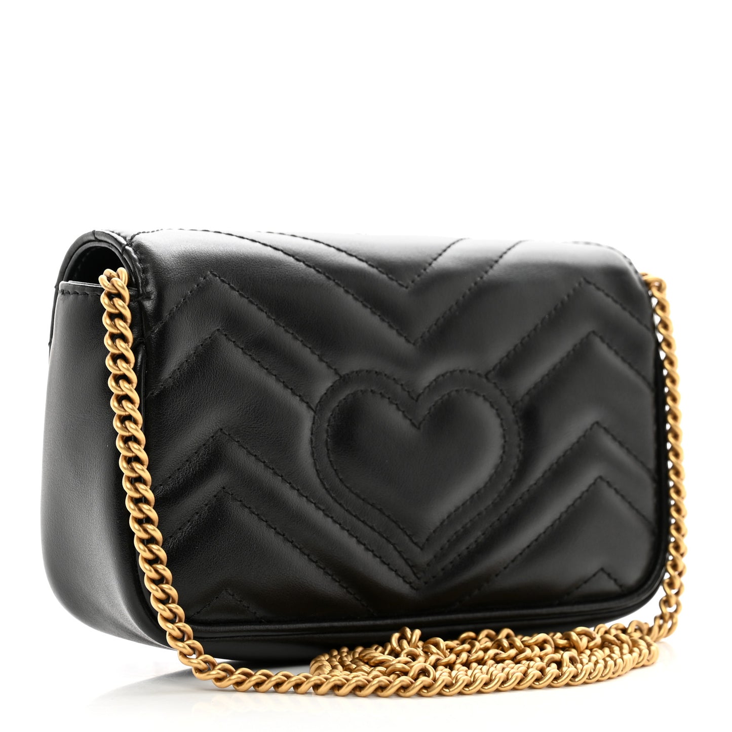 Calfskin Matelasse Super Mini GG Marmont Shoulder Bag Black