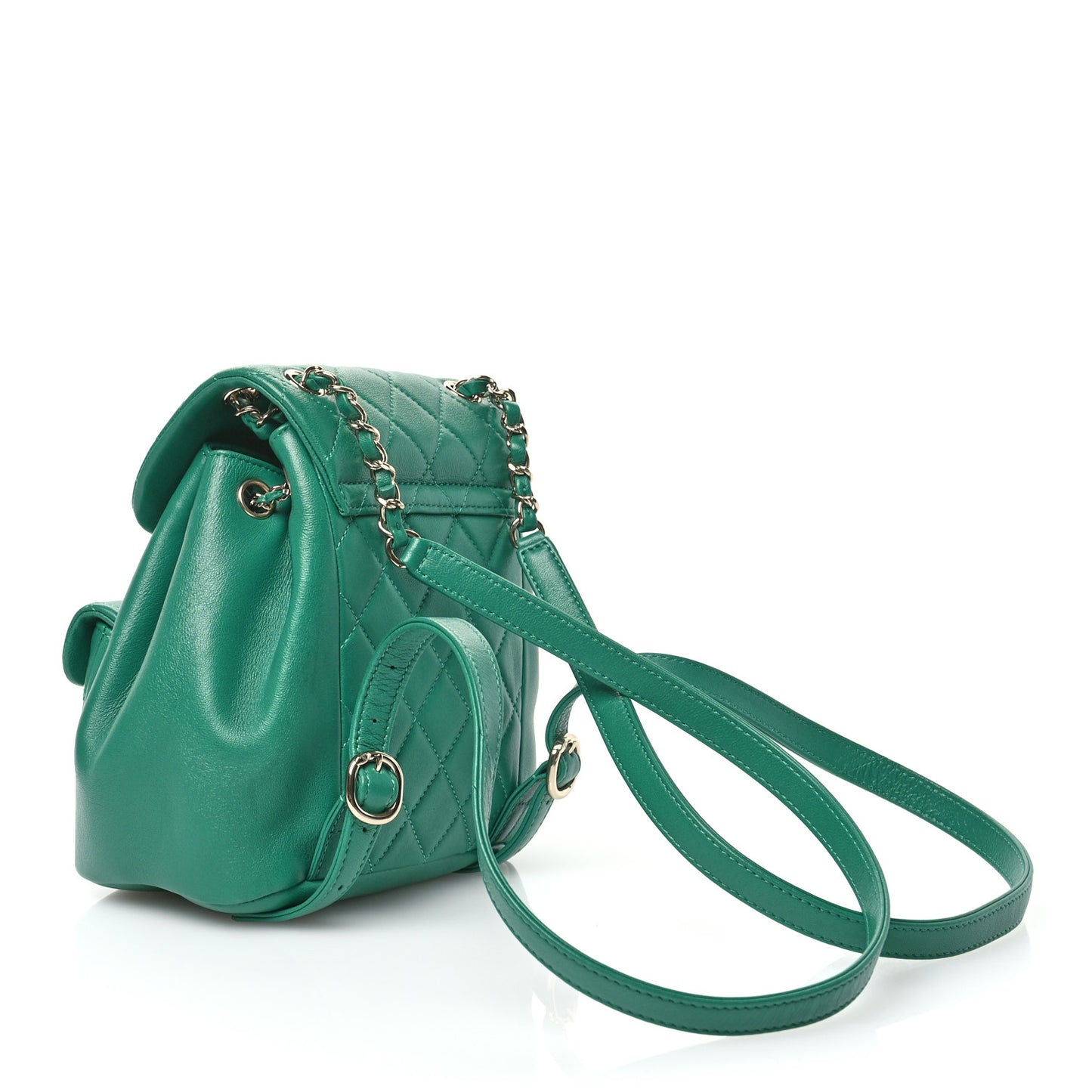 Lambskin Quilted Small Duma Drawstring Backpack Green