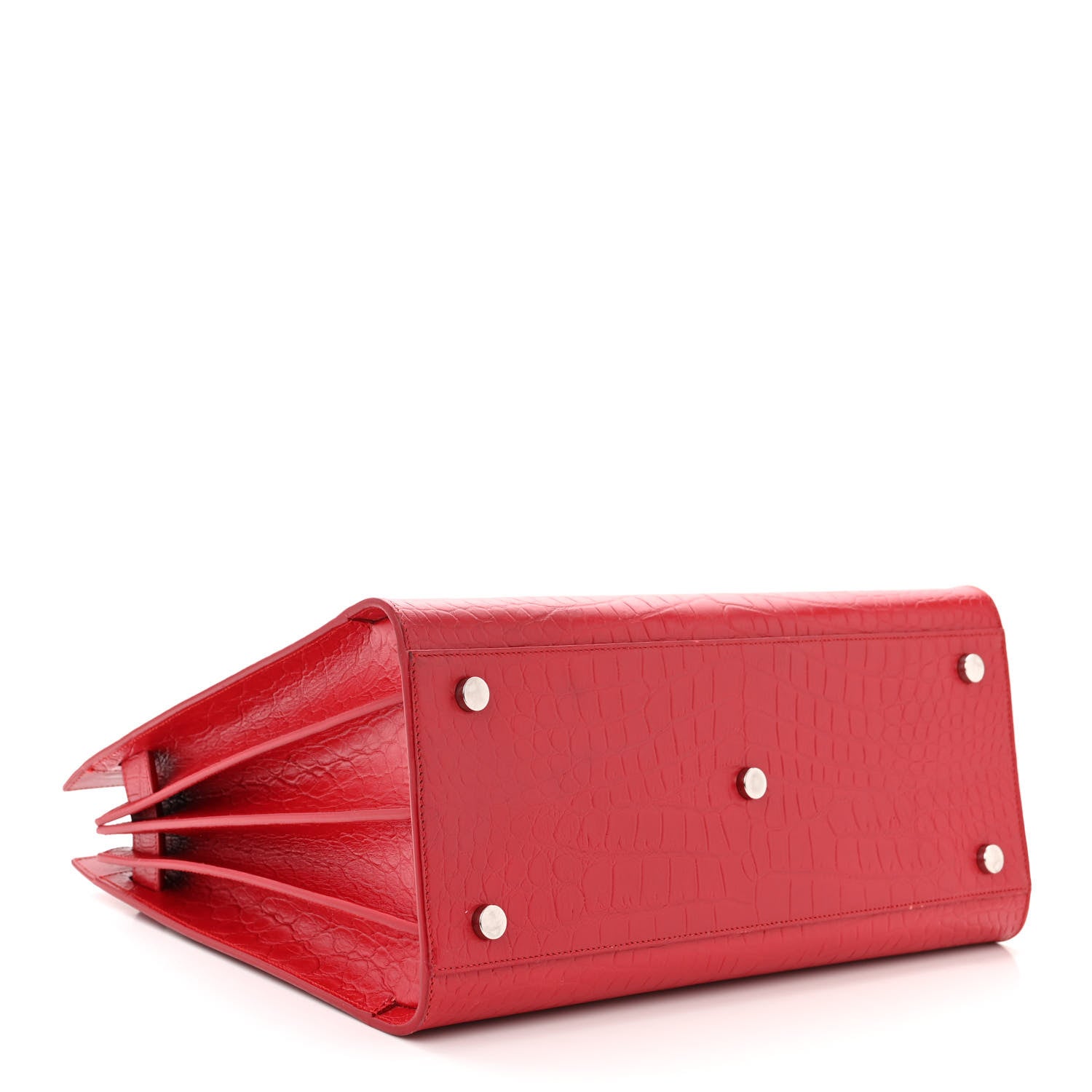 Saint Laurent Calfskin Crocodile Embossed Small Sac de Jour Eros Red 4 of 15