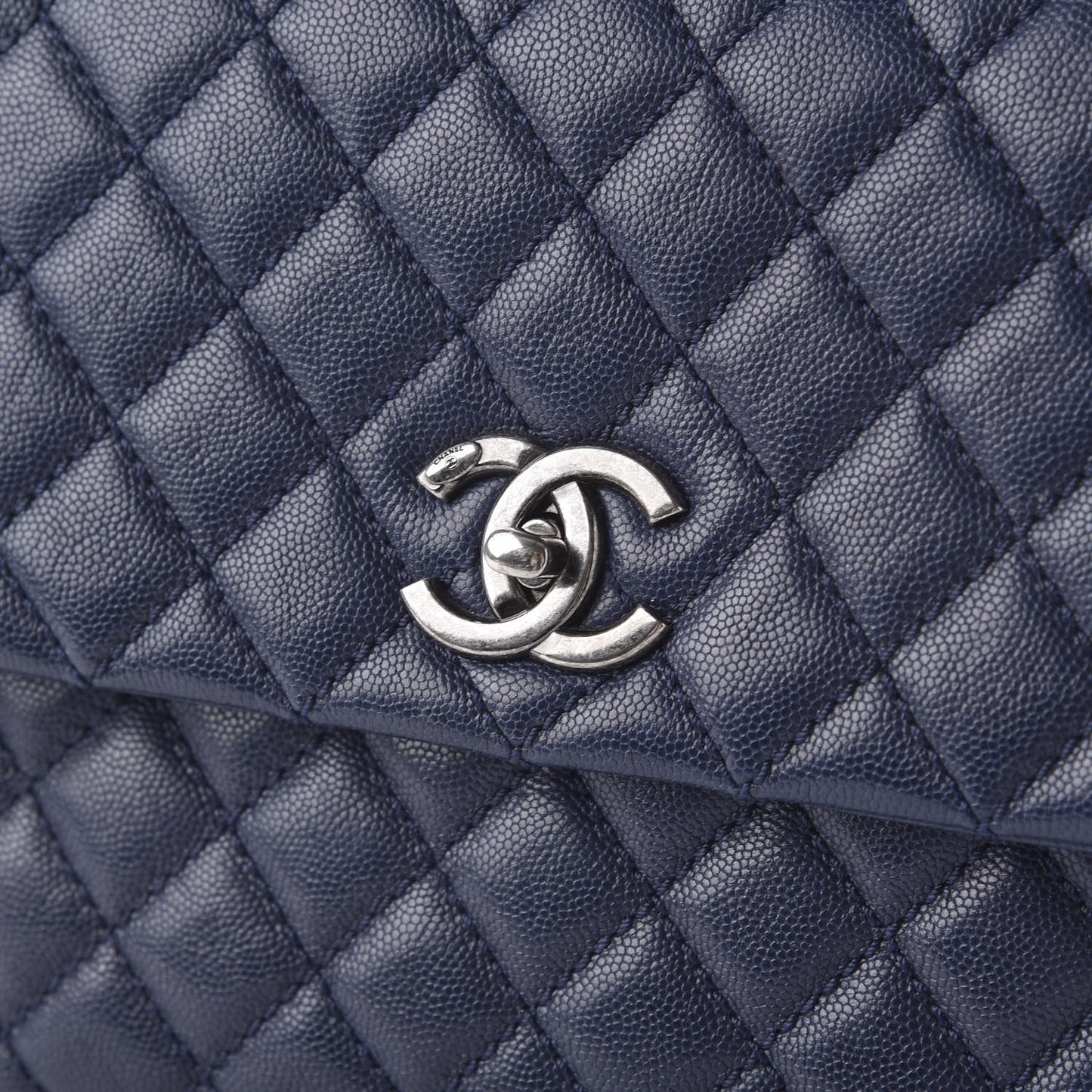 Caviar Quilted Medium Coco Handle Flap Navy Blue