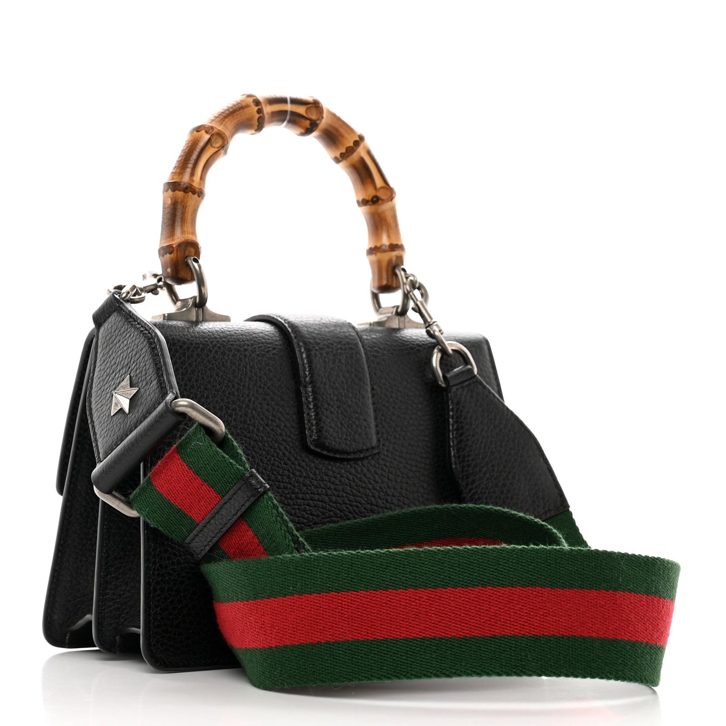 Dollar Calfskin Crystal Web Mini Dionysus Bamboo Top Handle Bag Black Black Diamond
