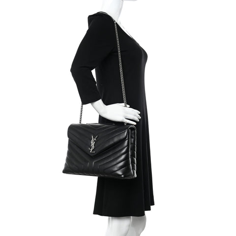 Calfskin Y Quilted Monogram Medium Loulou Chain Satchel Black