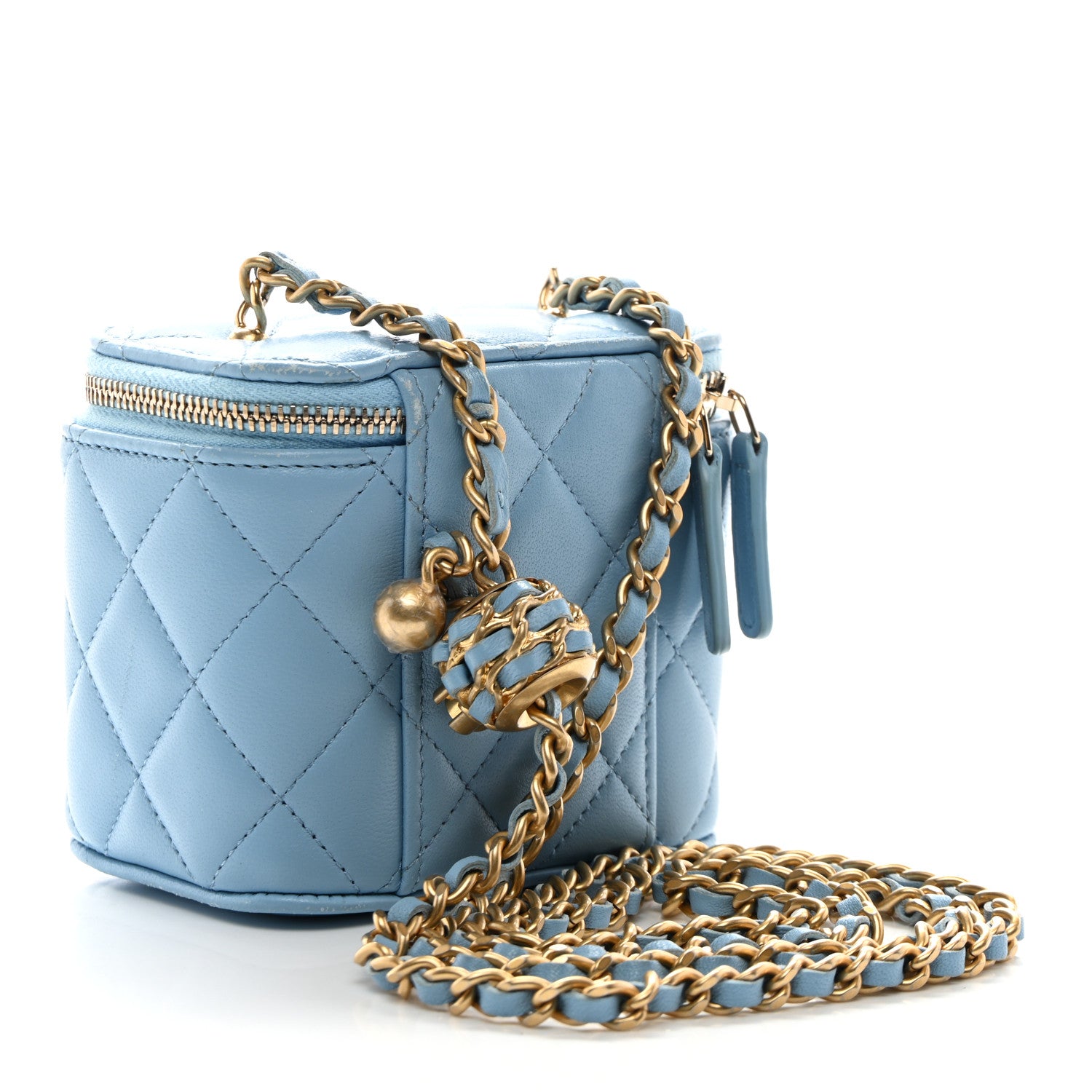 Chanel Lambskin Quilted Pearl Crush Mini Vanity Case With Chain Light Blue 3 of 12
