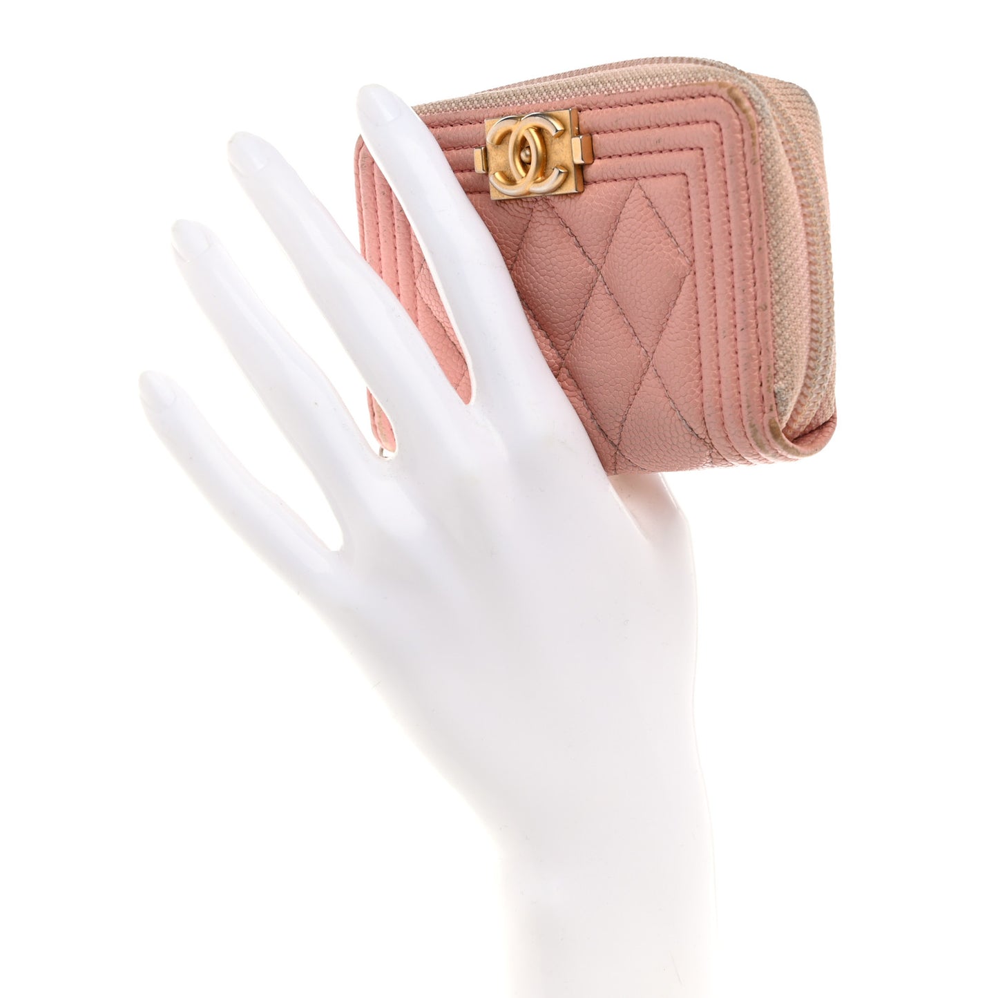 Caviar Quilted Boy Zip Around Coin Purse Wallet Light Pink