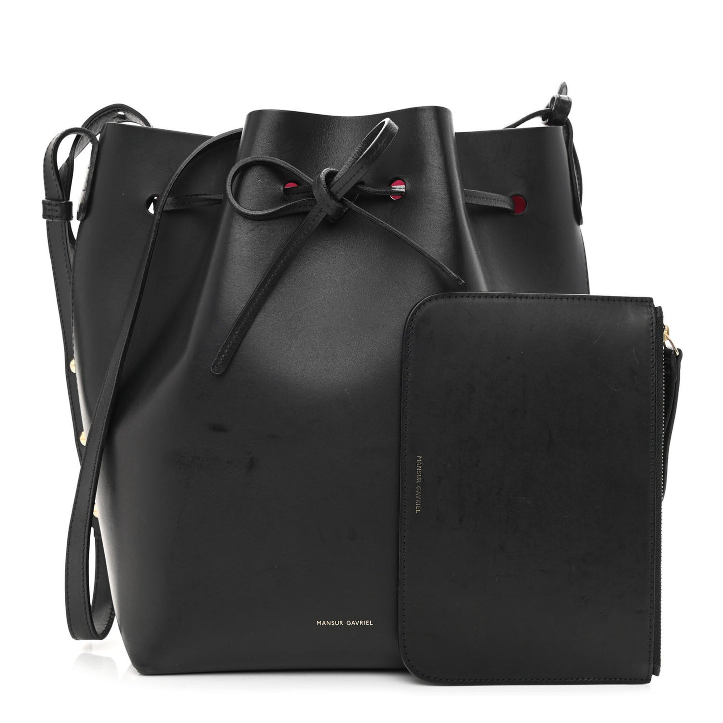 Vegetable Tanned Calfskin Bucket Bag Black Dolly