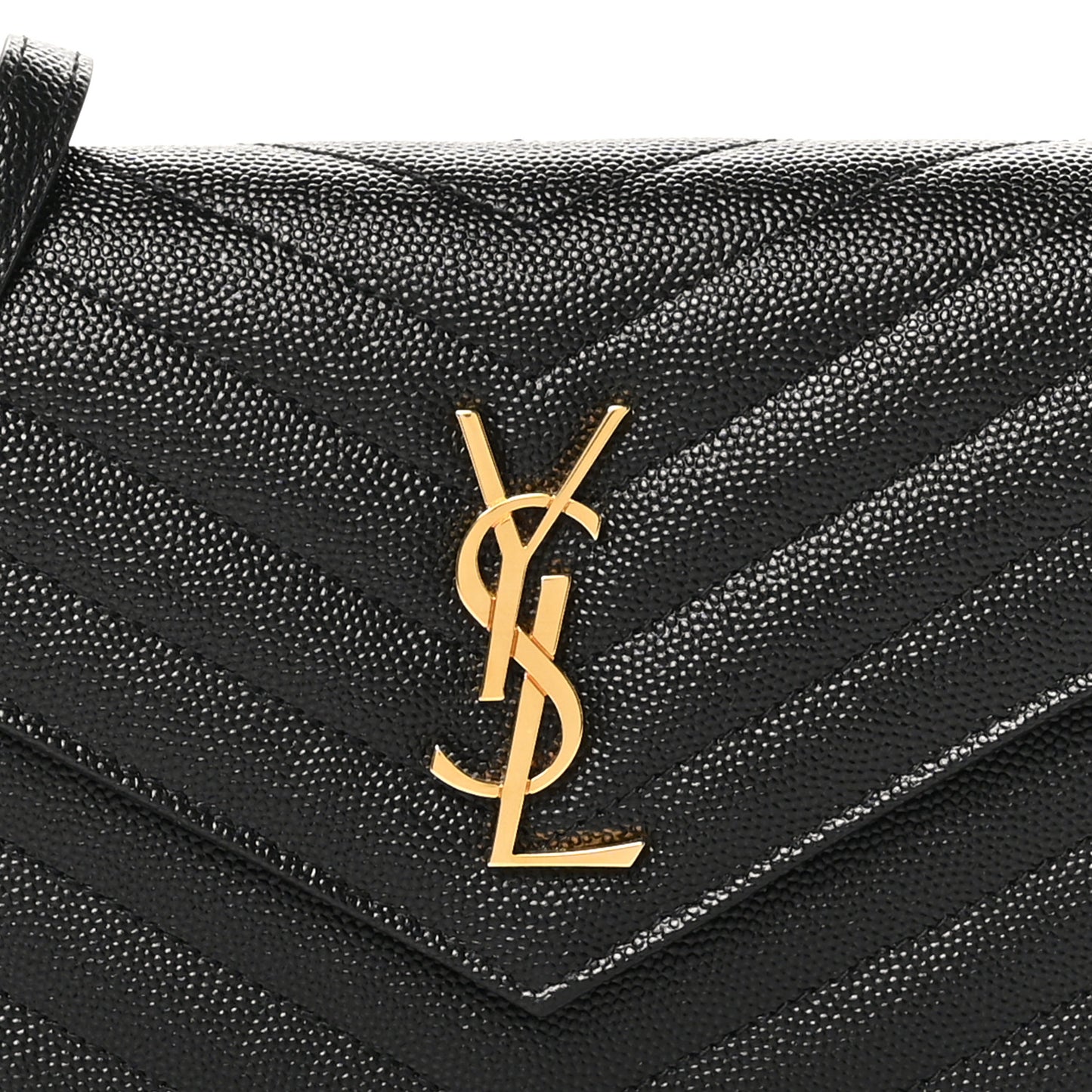 Grain De Poudre Matelasse Chevron Monogram Envelope Chain Wallet Black