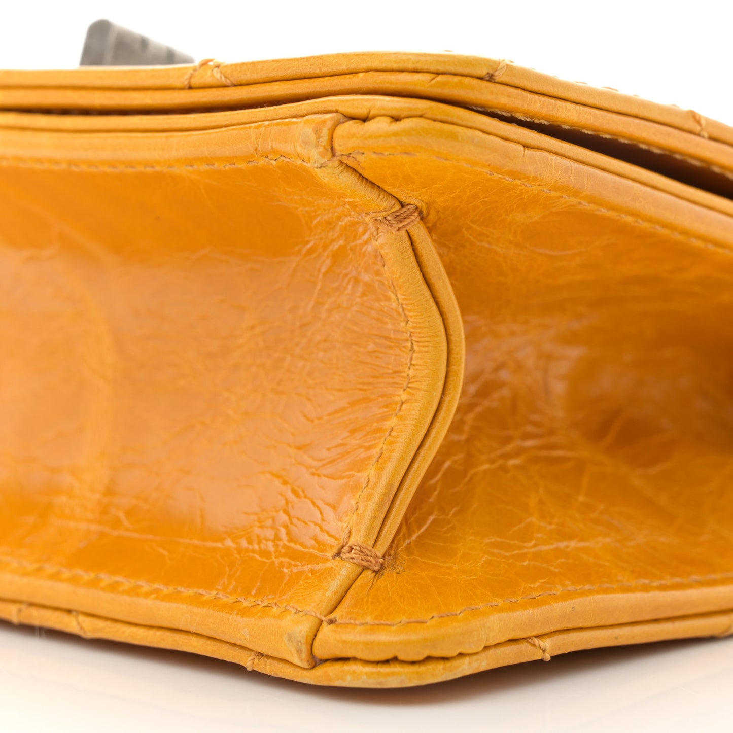 Glazed Calfskin Quilted Small Rita Top Handle Flap Yellow