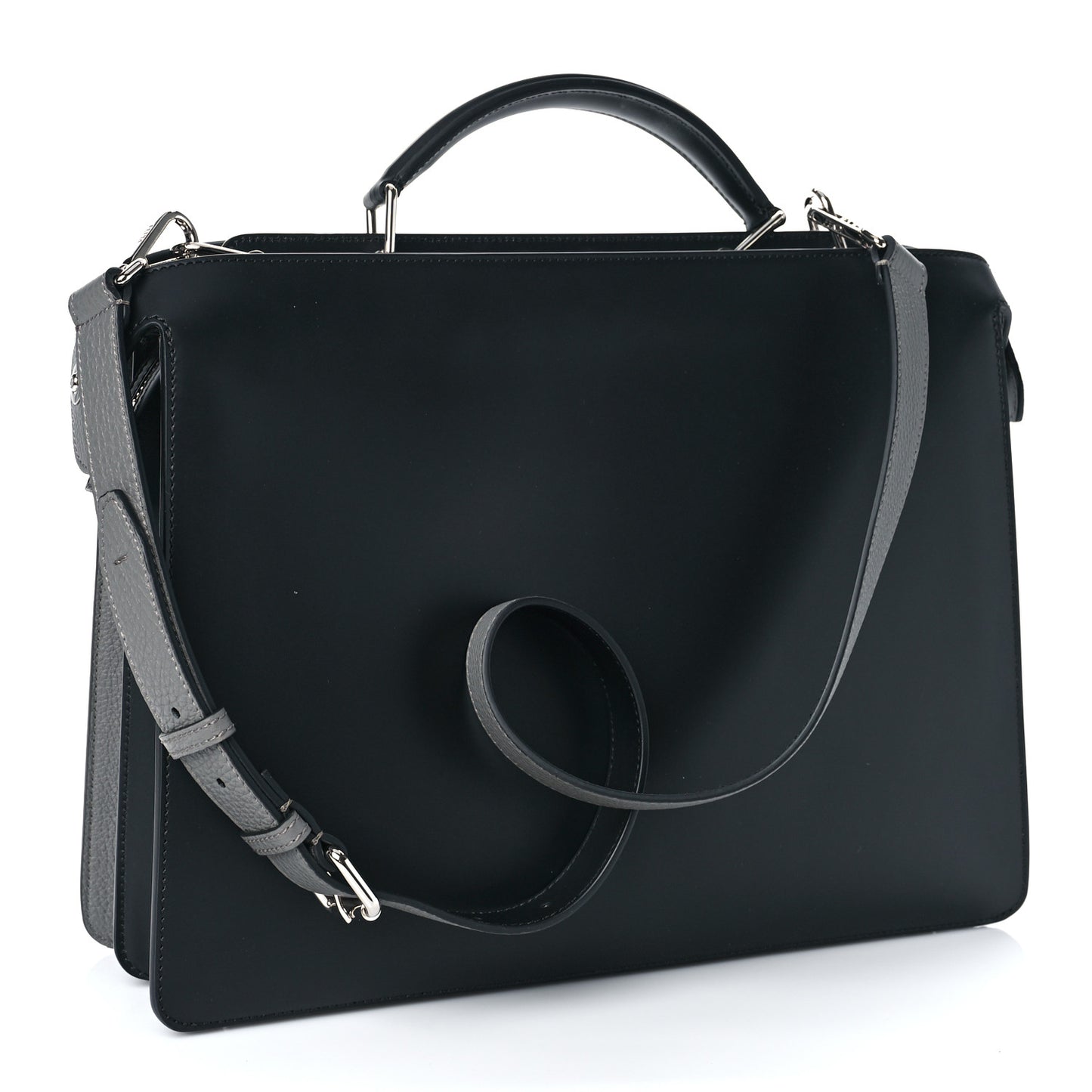 Cuoio Romano Vitello Cover Monochrome Medium Peekaboo I SEE U Satchel Argilla Black