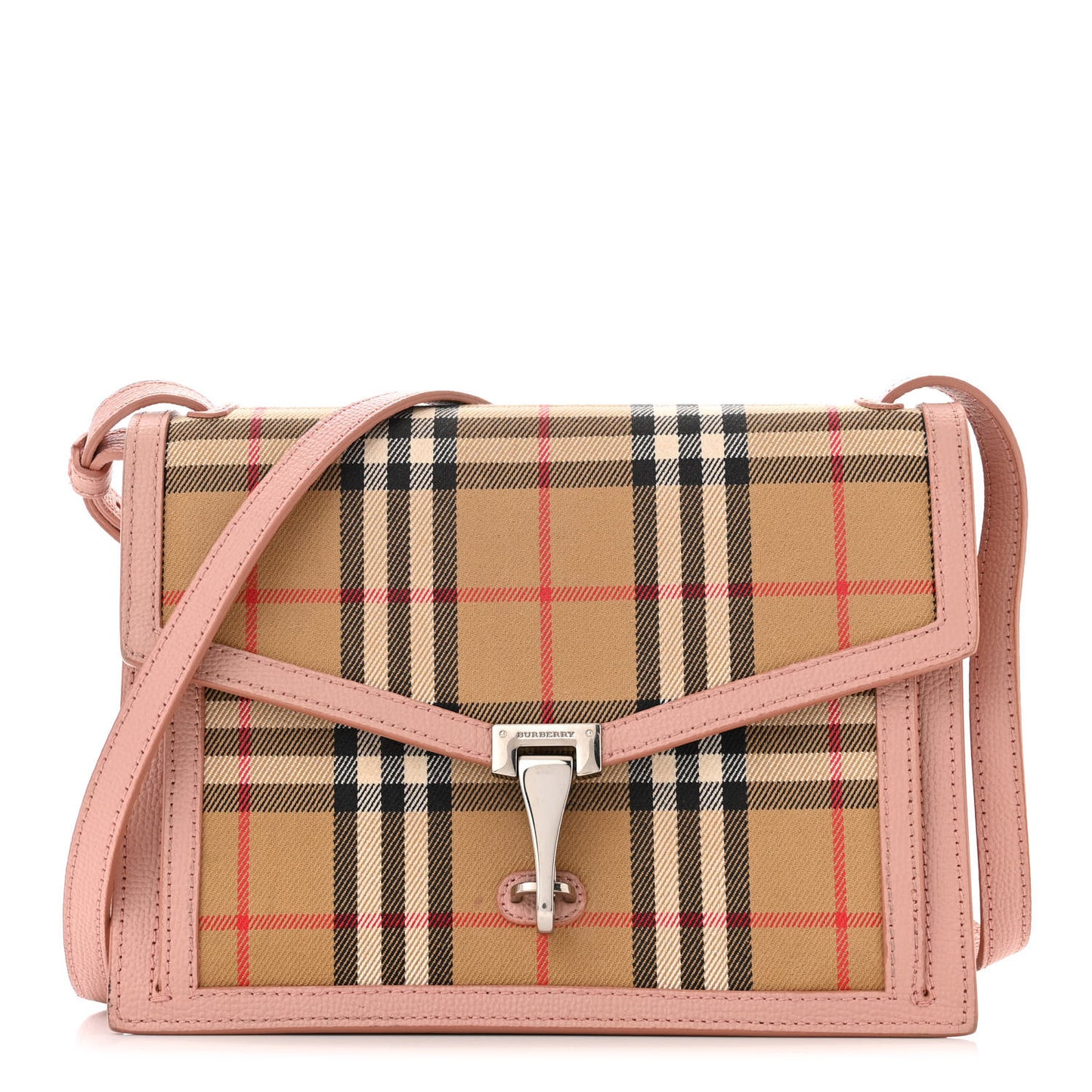 Grainy Calfskin Vintage Check Small Macken Crossbody Bag Ash Rose