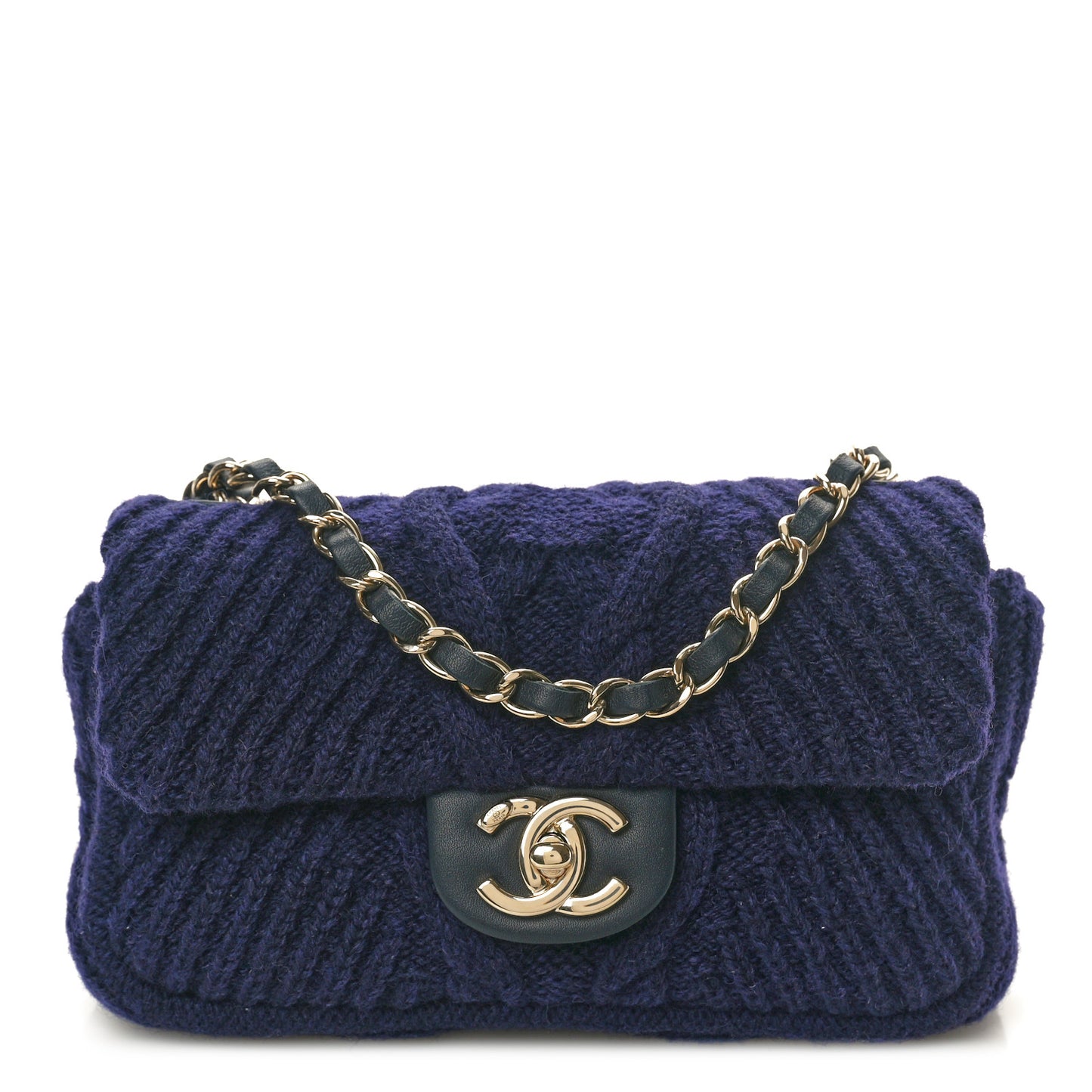 Cable Knit Mini Paris-Hamburg Flap Navy Blue