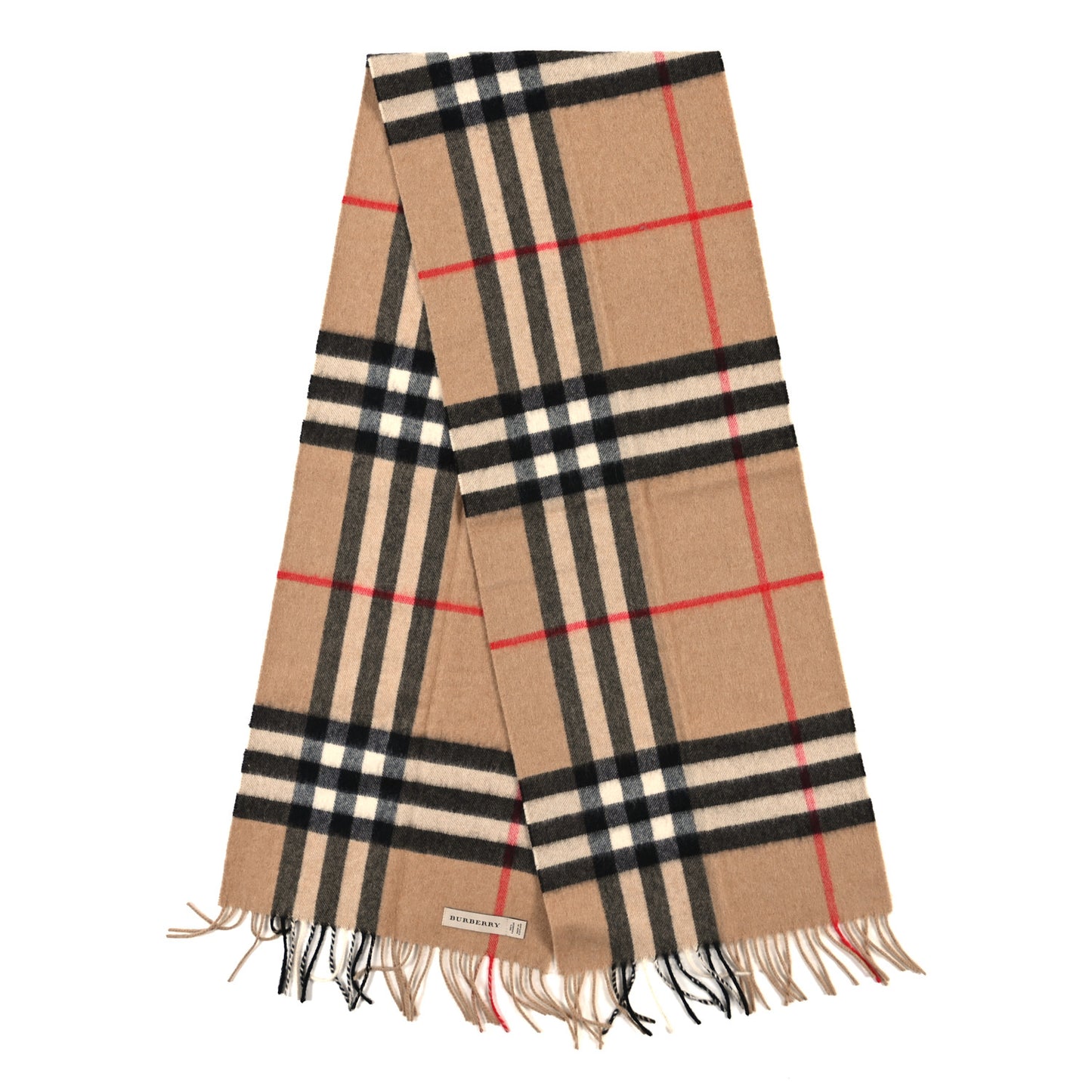 Cashmere Giant Check Fringe Scarf Archive Beige