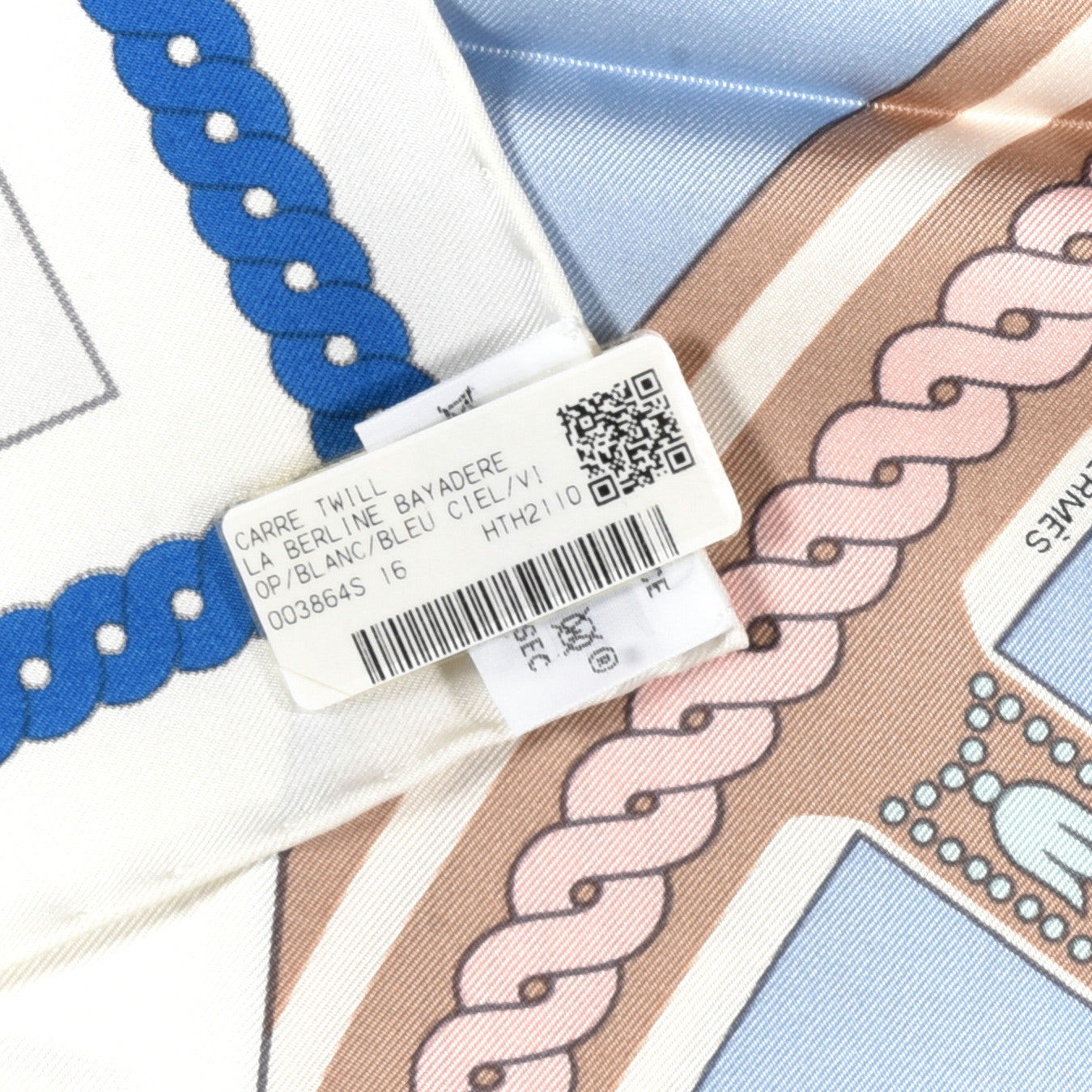 Hermes Silk La Berline Bayadere Scarf 90 White Bleu Ciel Vieux Rose 5 of 5