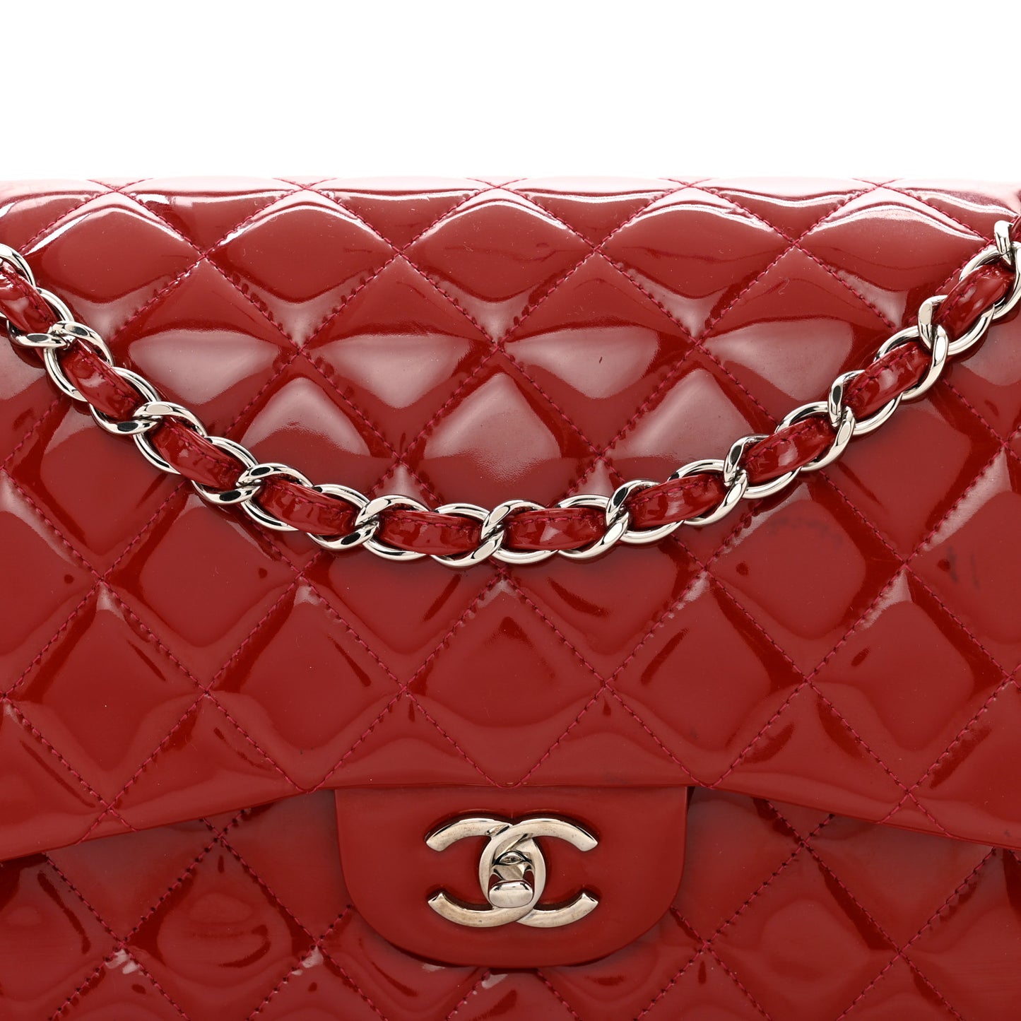 Patent Quilted Jumbo Double Flap Red
