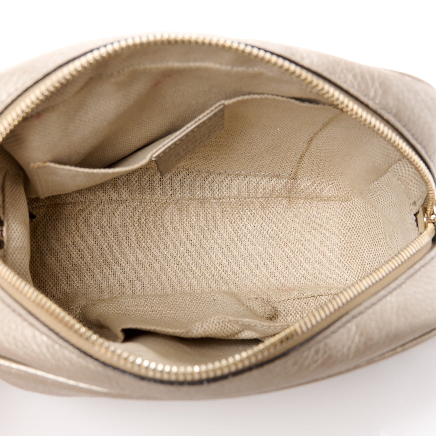 Metallic Pebbled Calfskin Small Soho Disco Bag Golden Beige