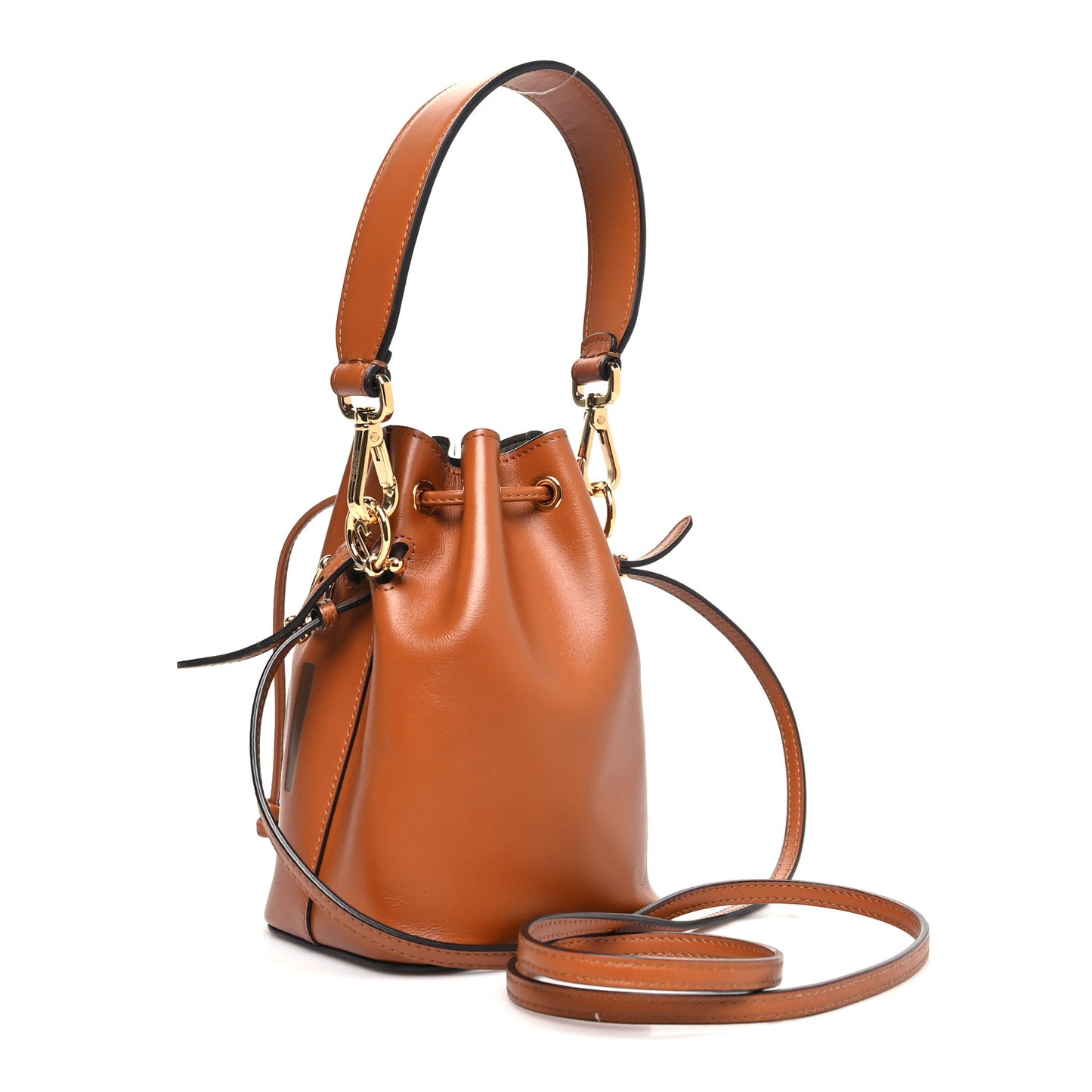 Vitello King F is Fendi Logo Embossed Mini Mon Tresor Bucket Bag Cuoio