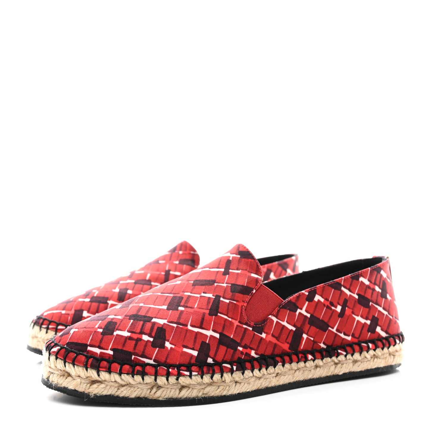 Satin Micro Square Grid Espadrille 36 Red Multicolor