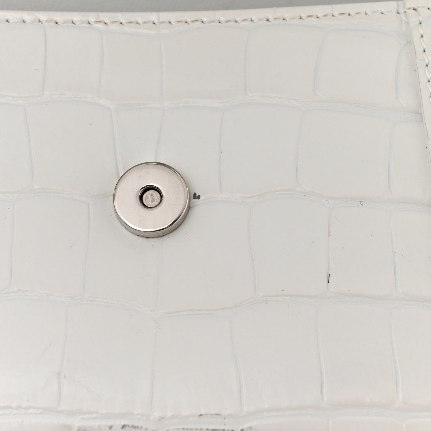 Shiny Calfskin Crocodile Embossed Small Hourglass Evening Chain Bag White