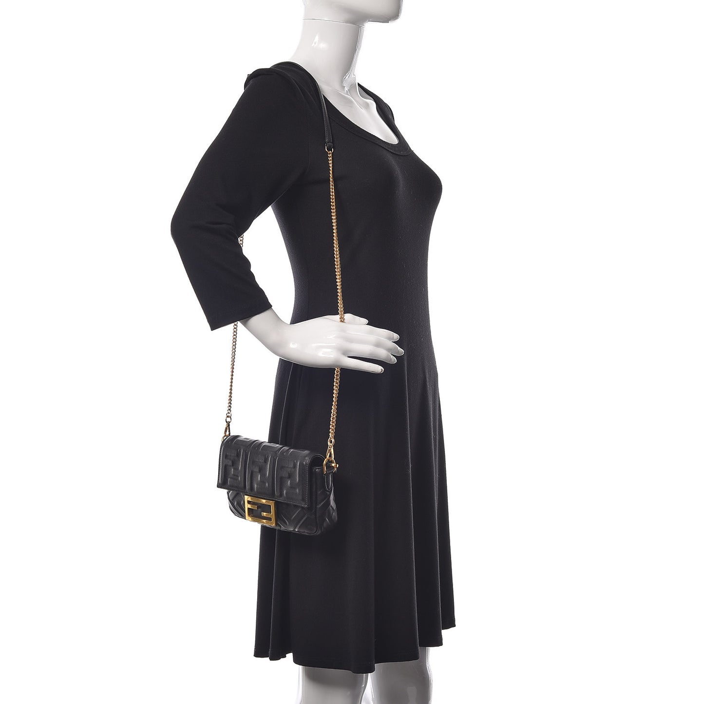 Nappa FF 1974 Embossed Mini Baguette Black