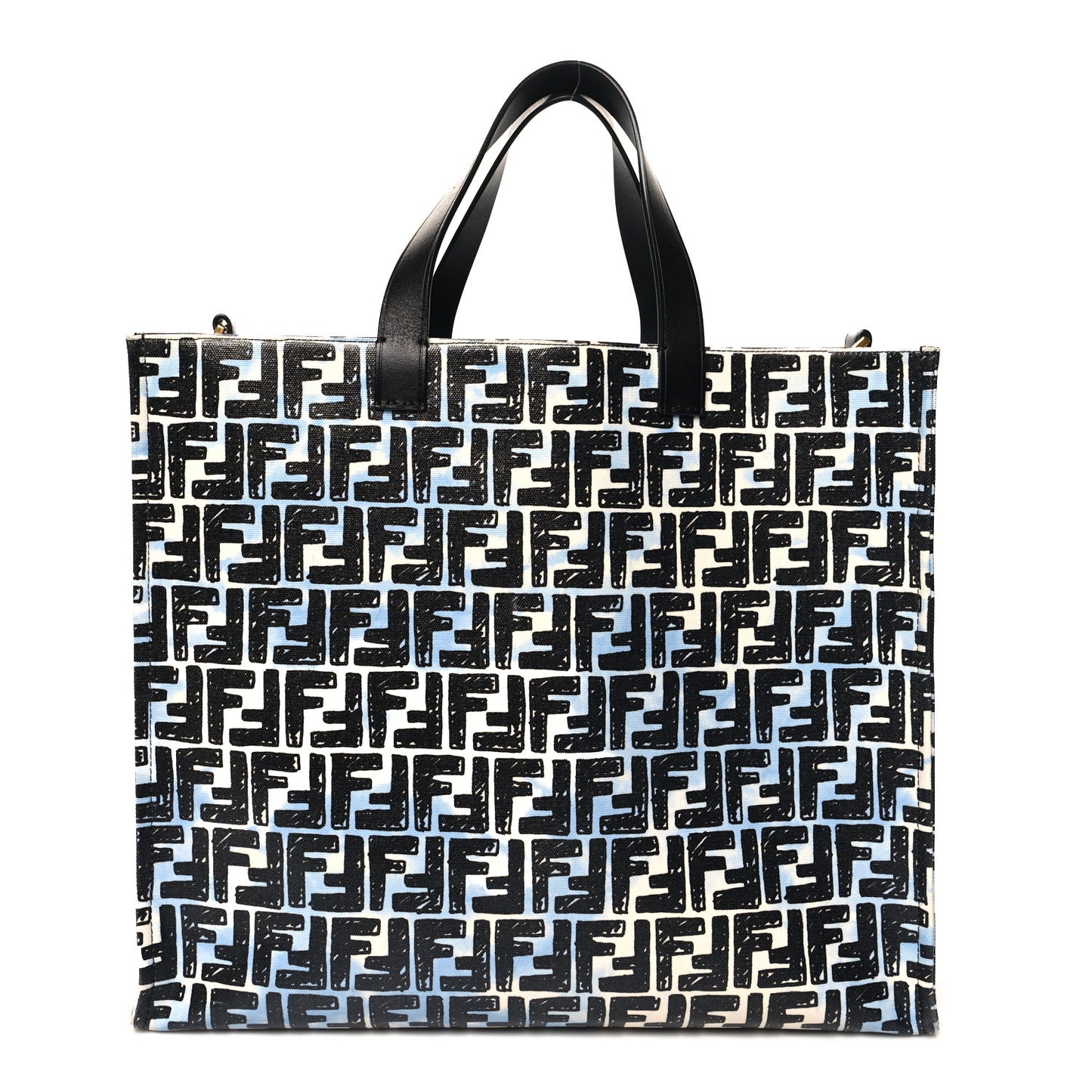 X JOSHUA VIDES Coated Canvas FF Cloudy Shopping Tote White Celeste Black