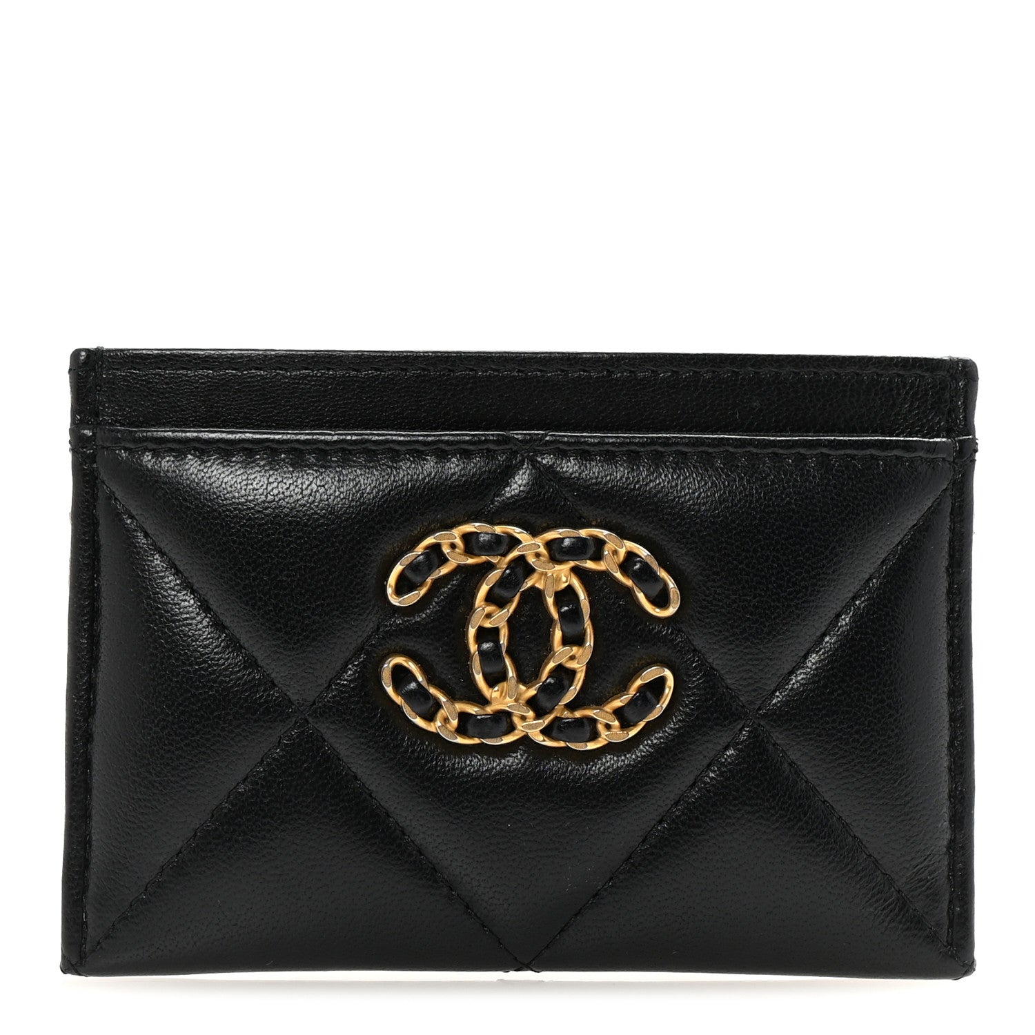 Chanel Lambskin Quilted Chanel 19 Card Holder Black 1738863