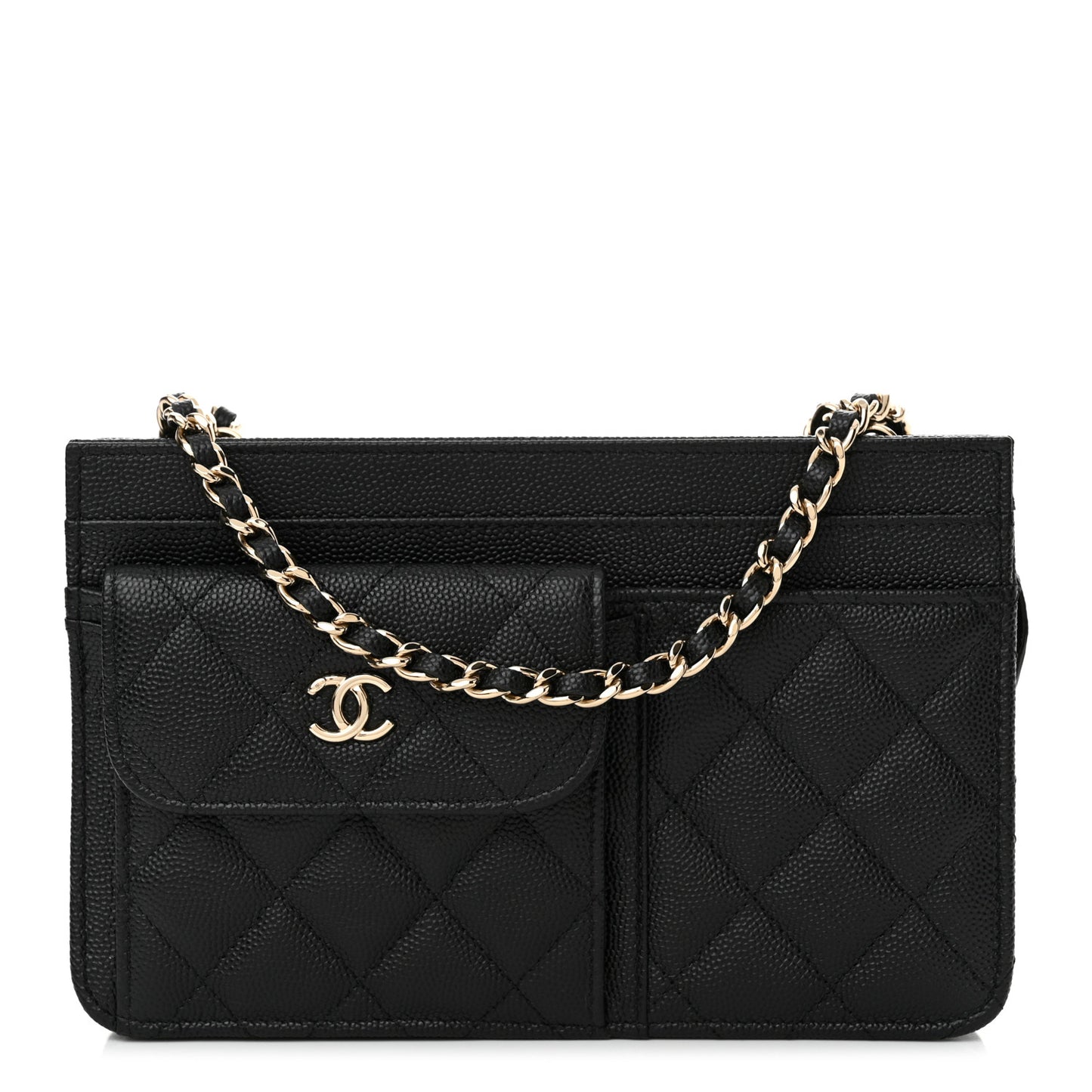 Caviar Quilted In & Out Chain Wallet Black