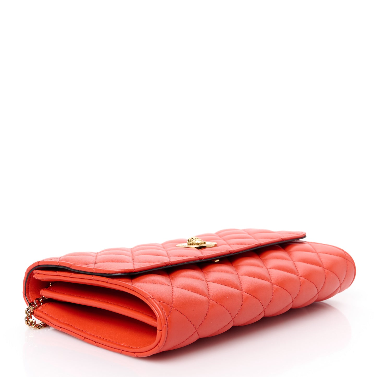 Lambskin Quilted Medusa Wallet on Chain Crossbody Coral
