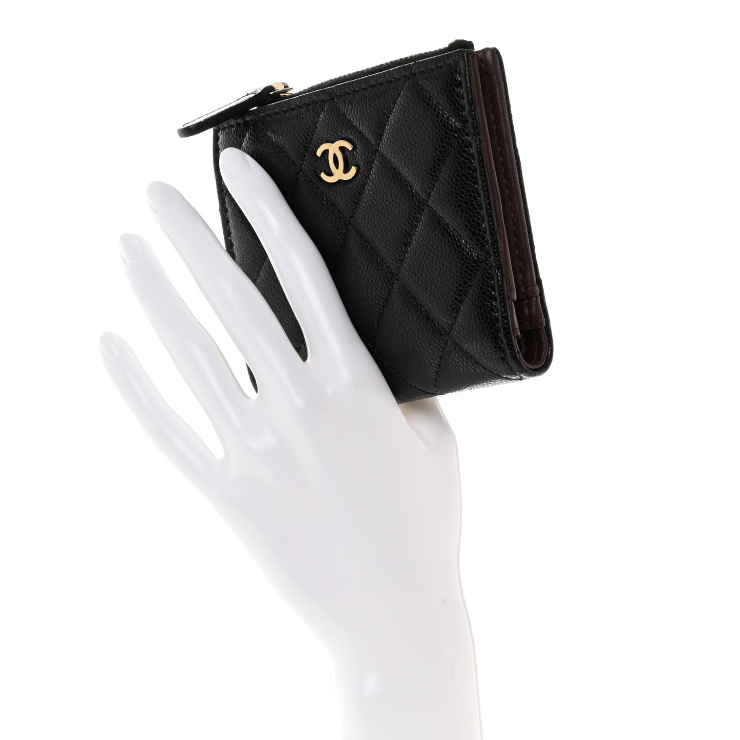 Caviar Quilted CC Zip Compact Wallet Black