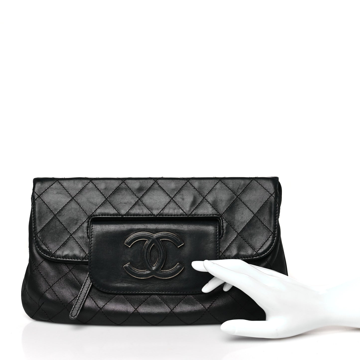 Lambskin Diamond Stitch Convertible Clutch Black