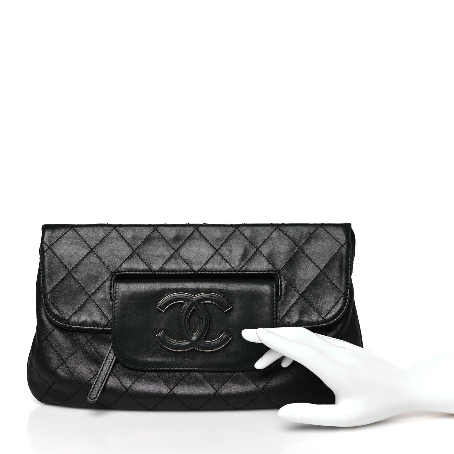 Chanel Lambskin Diamond Stitch Convertible Clutch Black 2 of 9