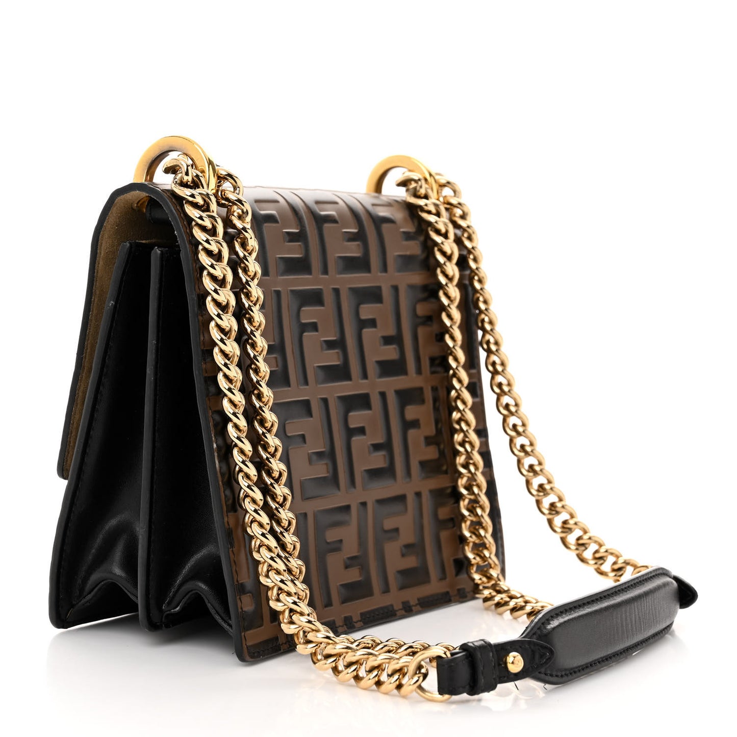 Vitello Liberty Bi-Color FF 1974 Embossed Small Kan U Shoulder Bag Maya Black