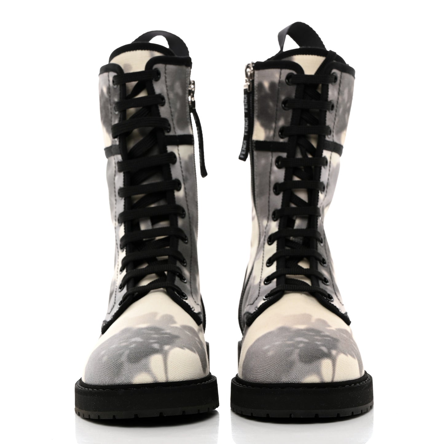 Canvas Floral Print Logo Bi-Color Womens Biker Boots 37 White Black