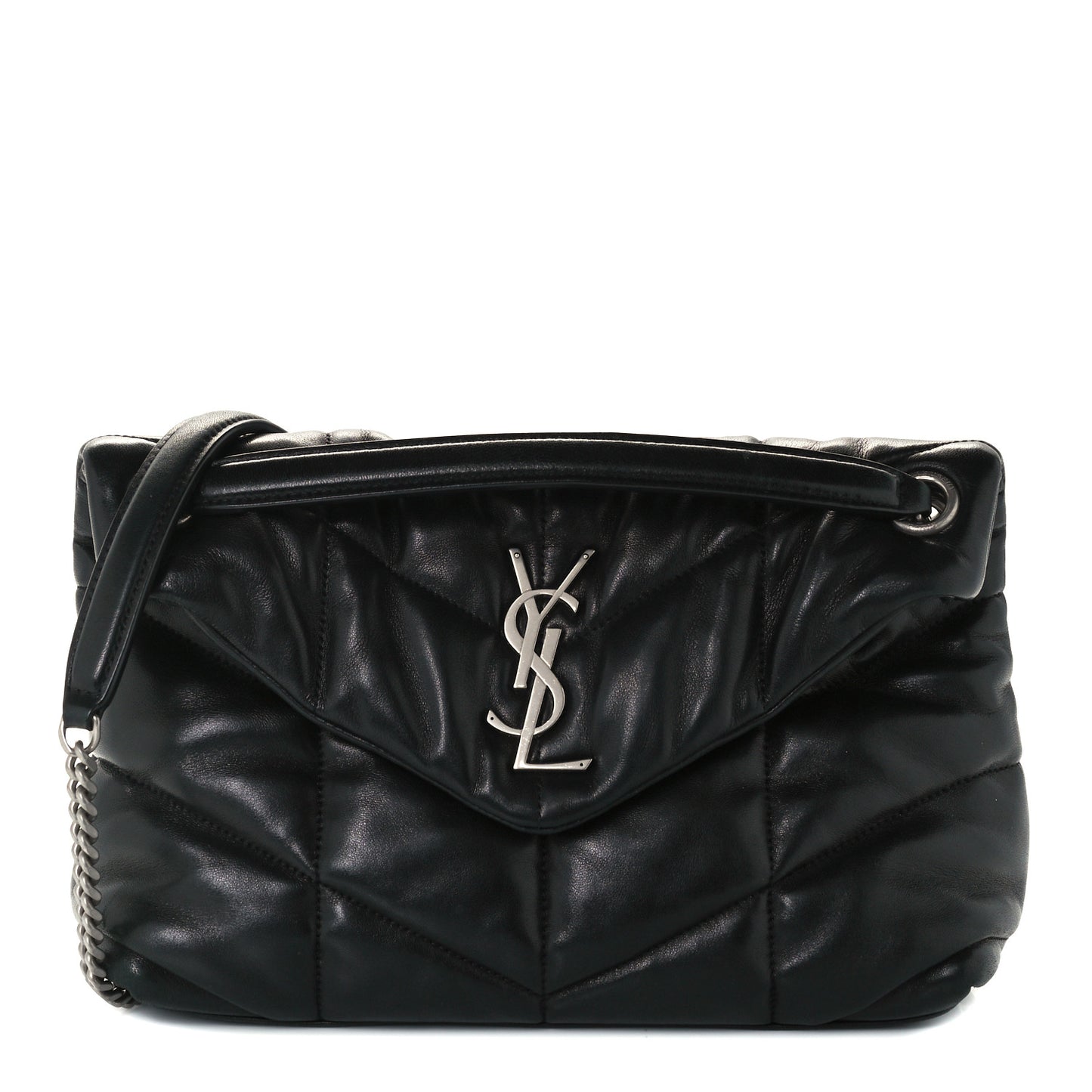 Lambskin Quilted Small Loulou Puffer Monogram Chain Satchel Black