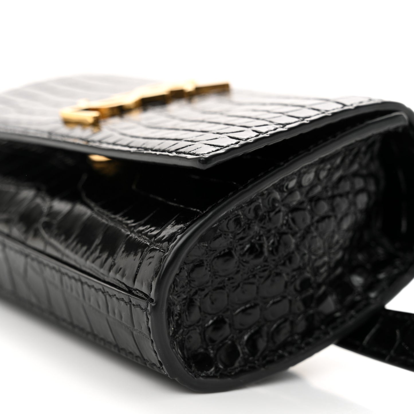 Calfskin Crocodile Embossed Monogram Kate Belt Bag Black