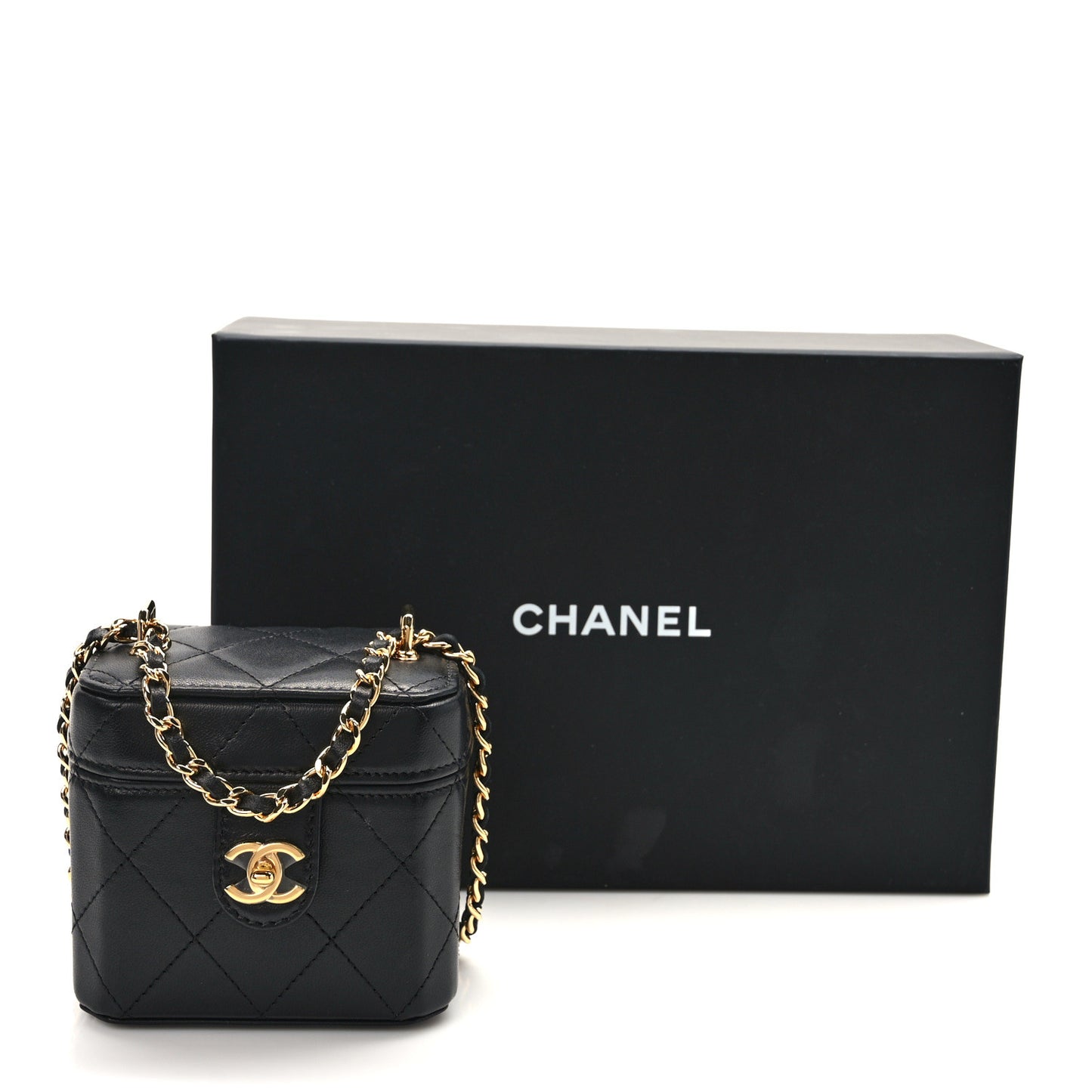 Lambskin Quilted Vanity Clutch With Chain Black