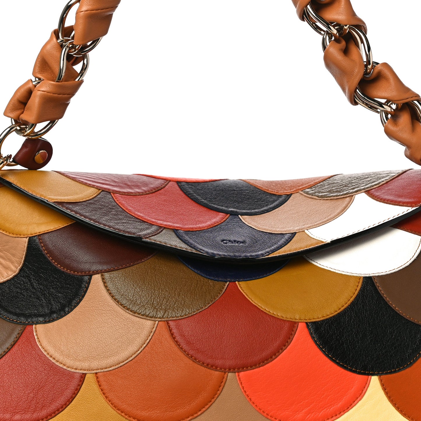 Shiny Calfskin Scalloped Patchwork Medium Juana Shoulder Bag Multicolor