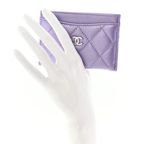 Metallic Lambskin Quilted Card Holder Light Purple
