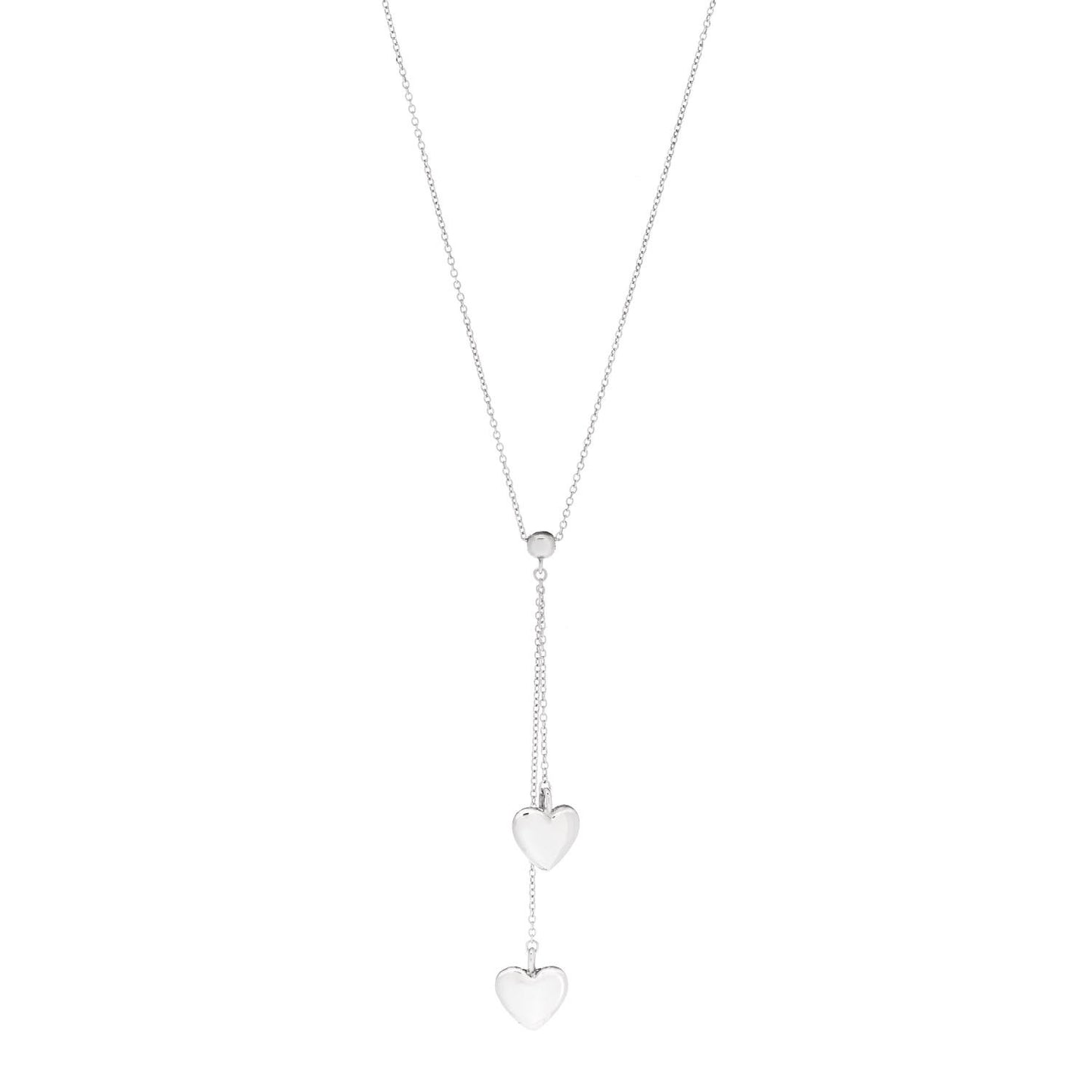 Sterling Silver Double Heart Lariat Pendant Necklace