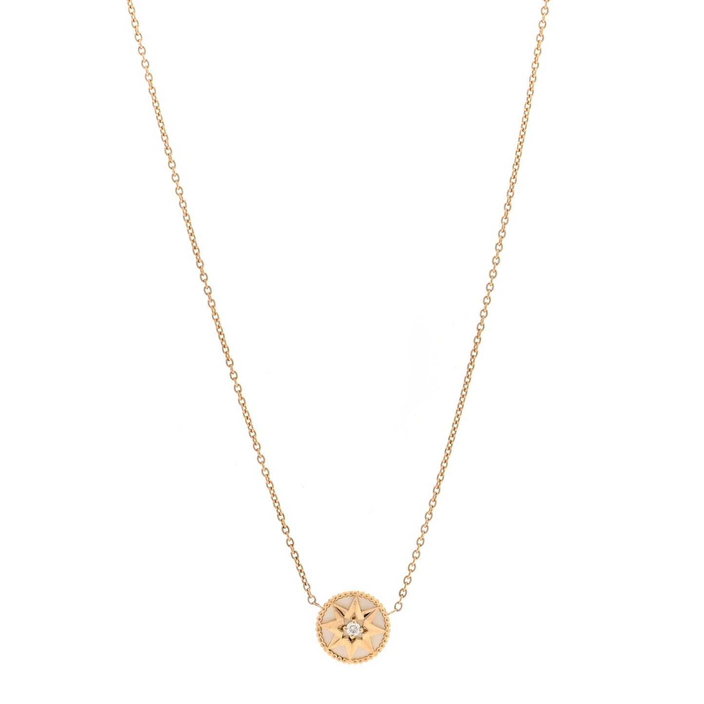 18K Yellow Gold Diamond Mother of Pearl Rose Des Vents Necklace