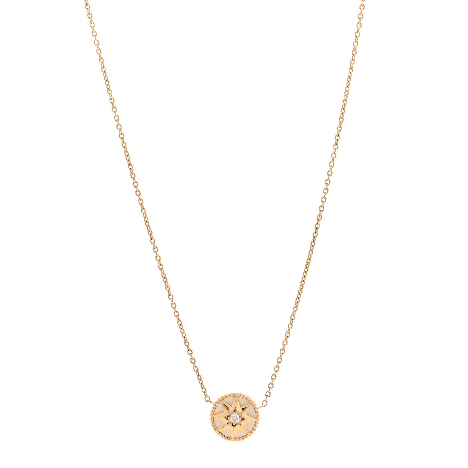 Christian Dior 18K Yellow Gold Diamond Mother of Pearl Rose Des Vents Necklace 1 of 5