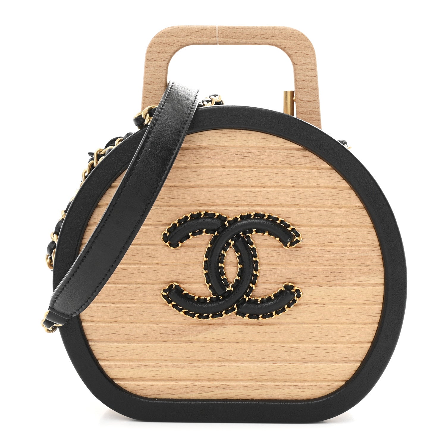 Chanel Beech Wood Lambskin Round CC Vanity Case Black 1846557
