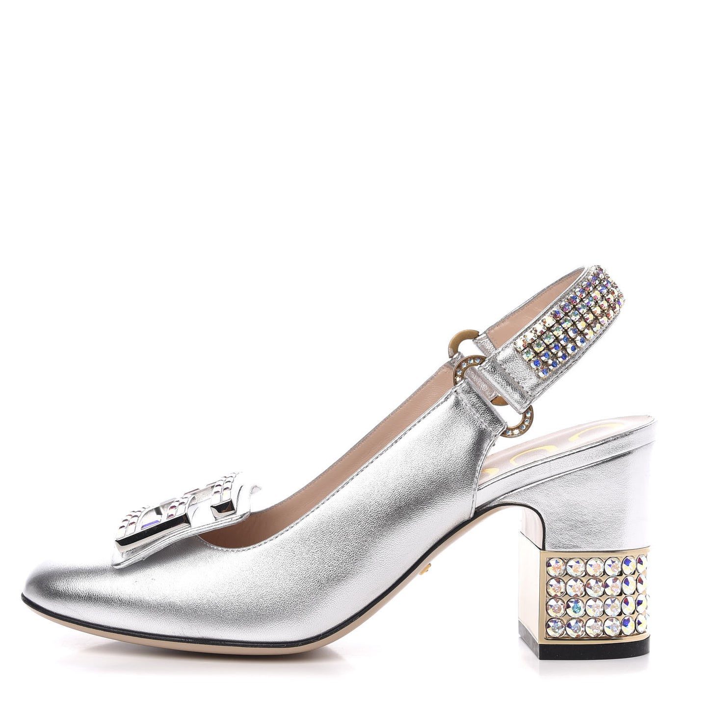 Metallic Nappa Crystal Square G Madelyn Slingbacks 36 Silver