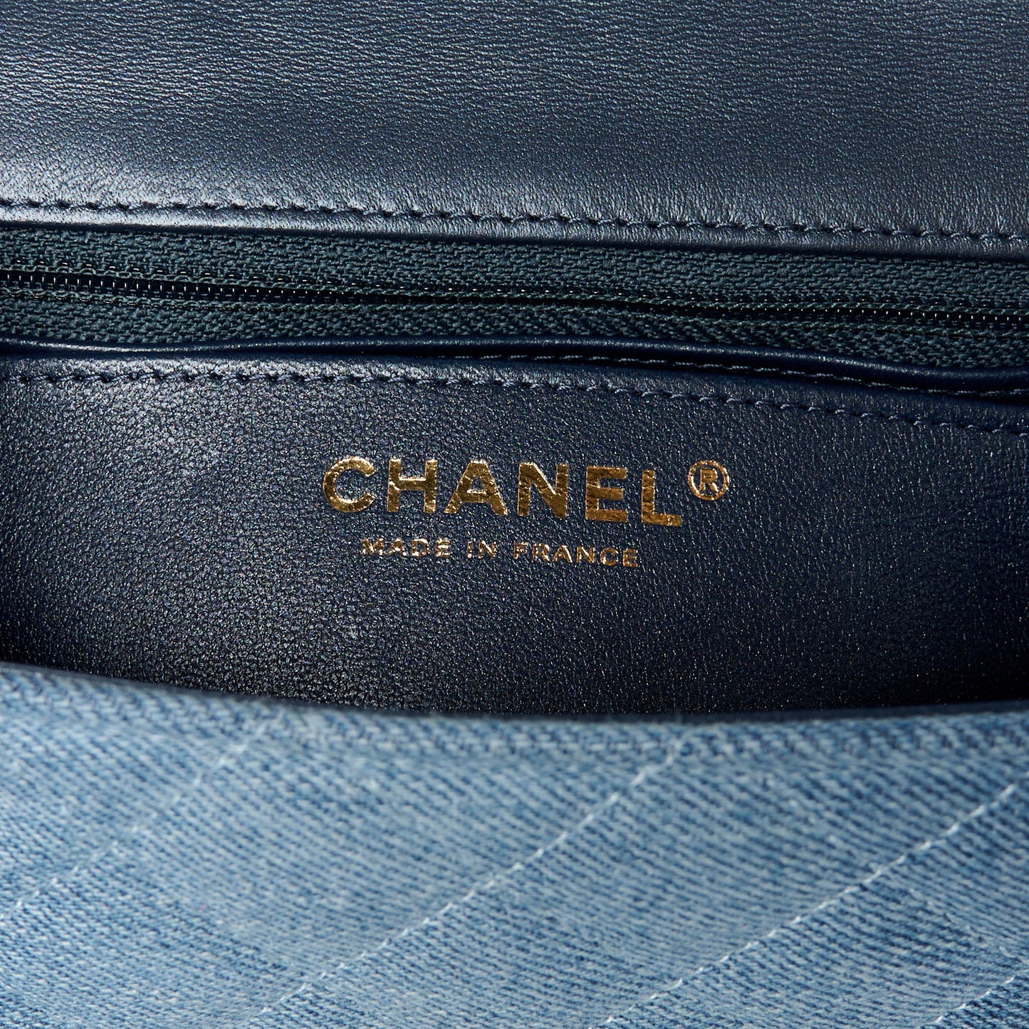 Washed Denim Quilted Mini Rectangular Flap Blue