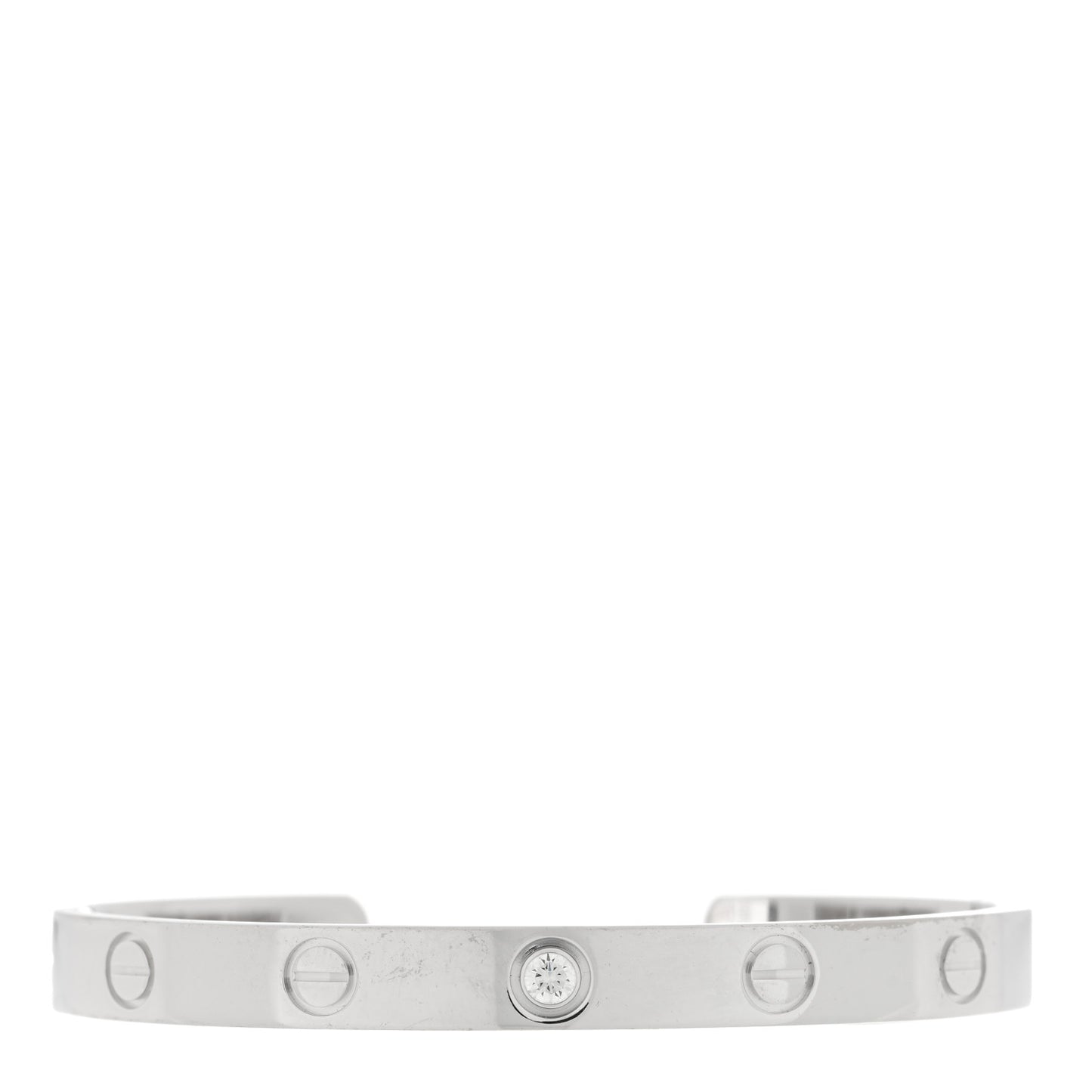 18K White Gold 1 Diamond LOVE Cuff Bracelet 16