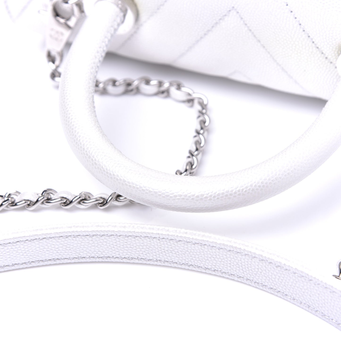 Iridescent Caviar Chevron Quilted Mini Coco Handle Flap White